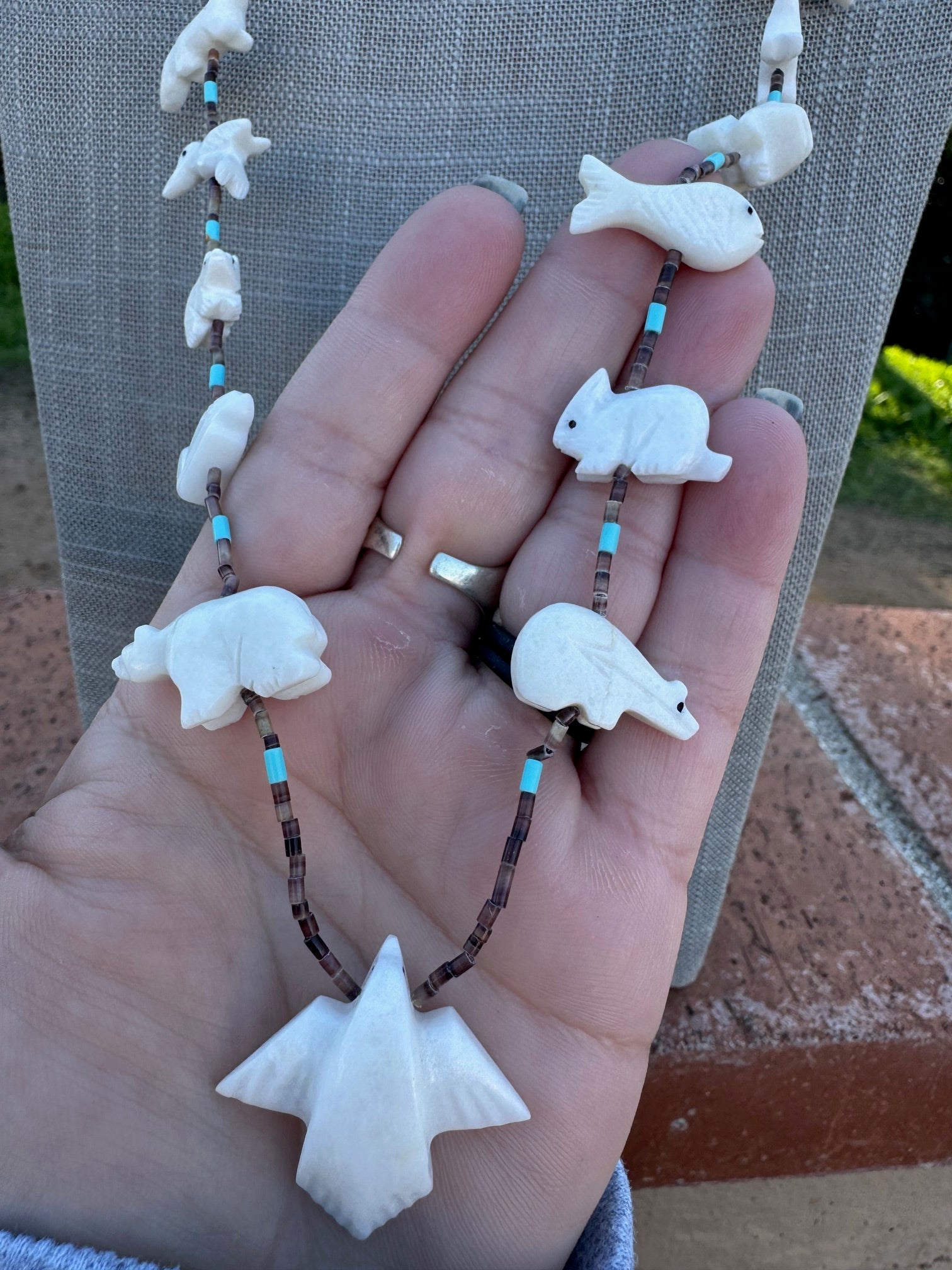 Handcrafted Sterling Silver & Beaded Fetish Necklace 30"