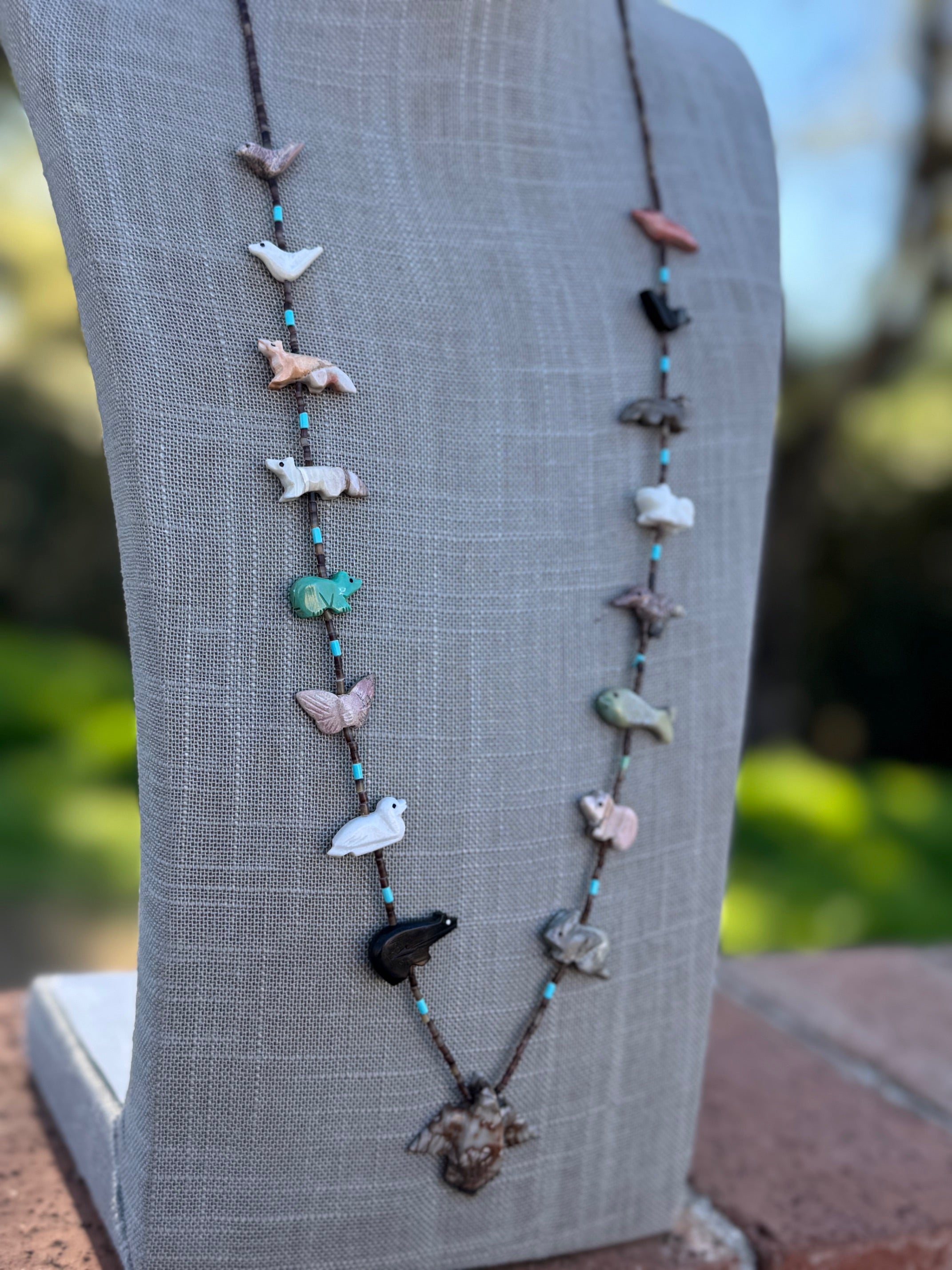 Handcrafted Sterling Silver & Beaded Fetish Necklace 30"