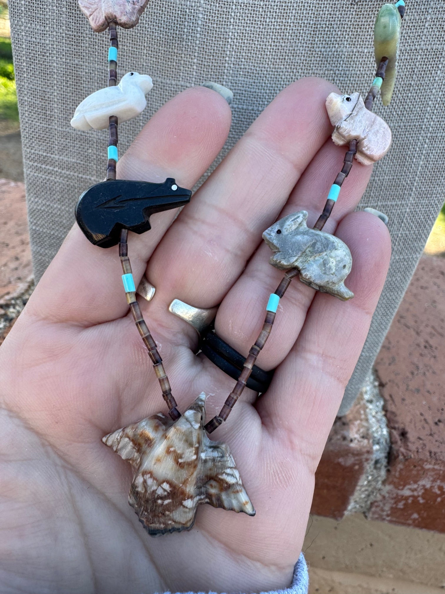 Handcrafted Sterling Silver & Beaded Fetish Necklace 30"