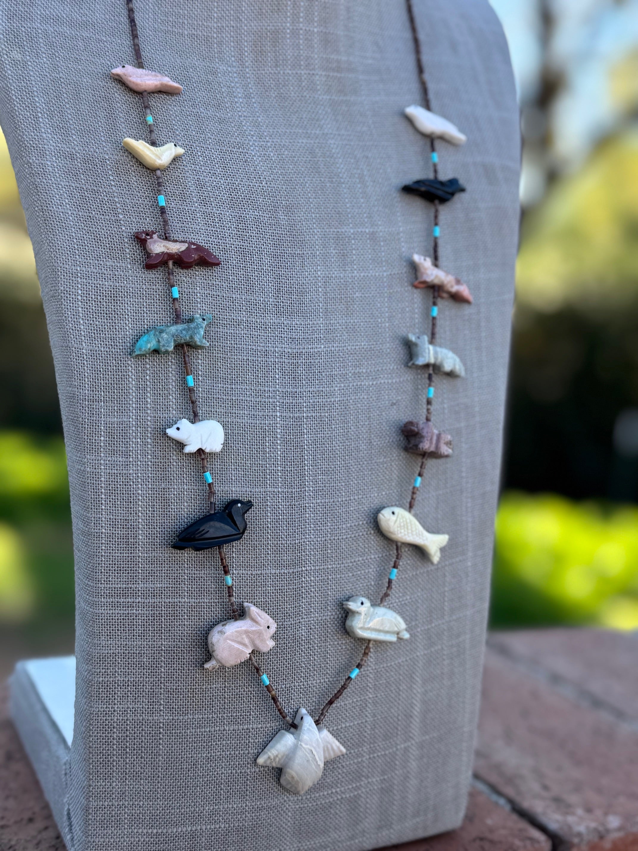 Handcrafted Sterling Silver & Beaded Fetish Necklace 30"