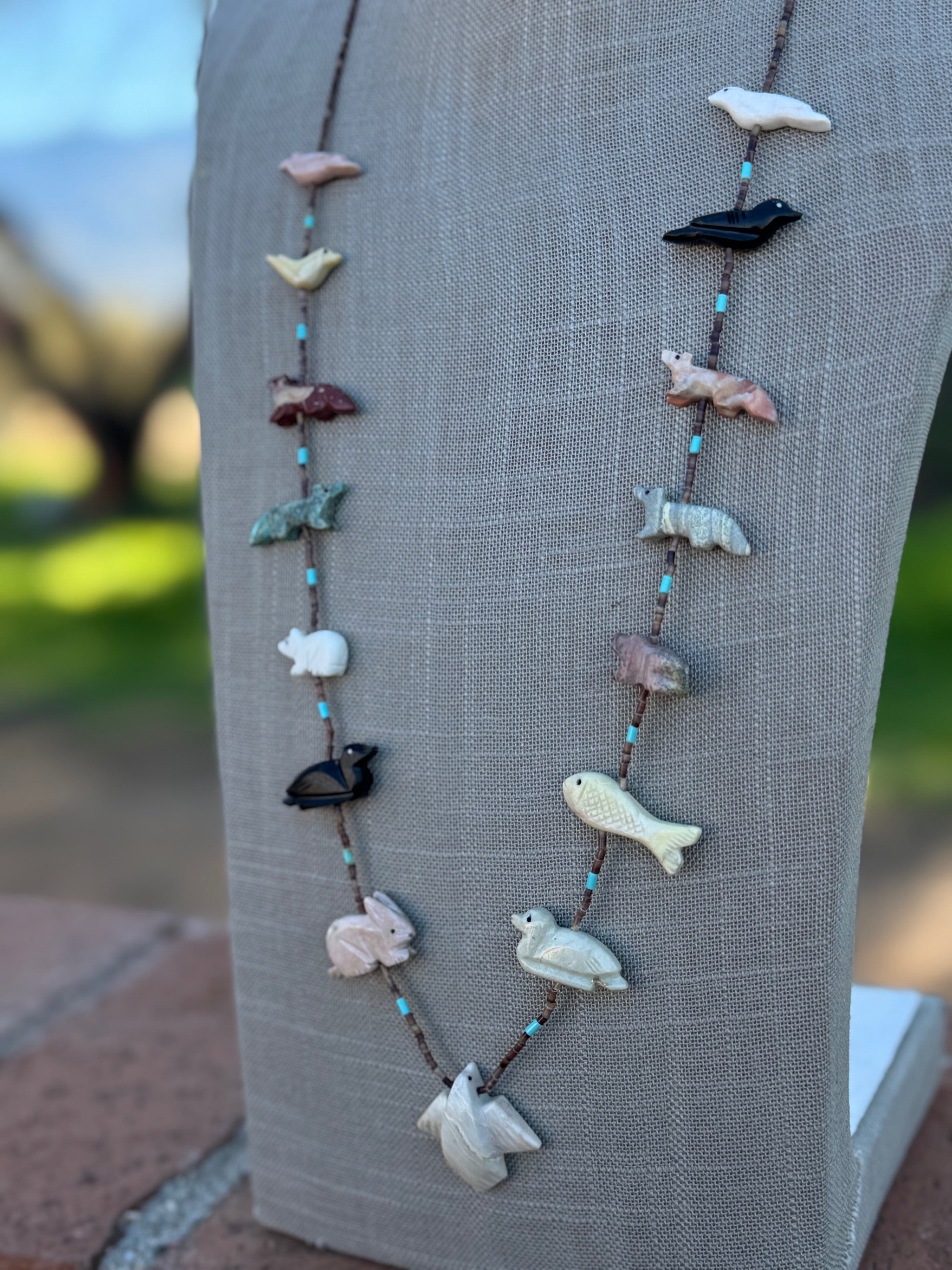 Handcrafted Sterling Silver & Beaded Fetish Necklace 30"