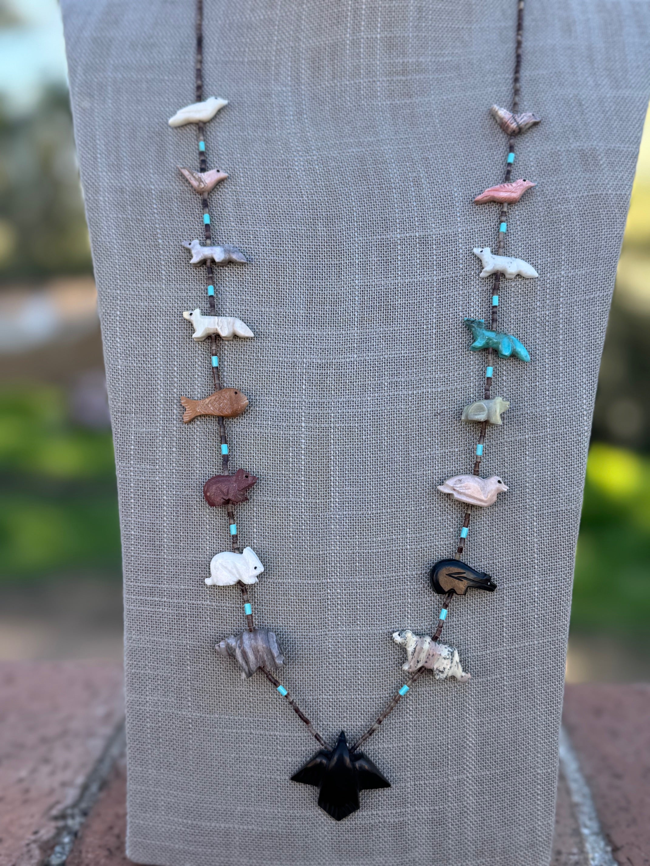 Handcrafted Sterling Silver & Beaded Fetish Necklace 30"