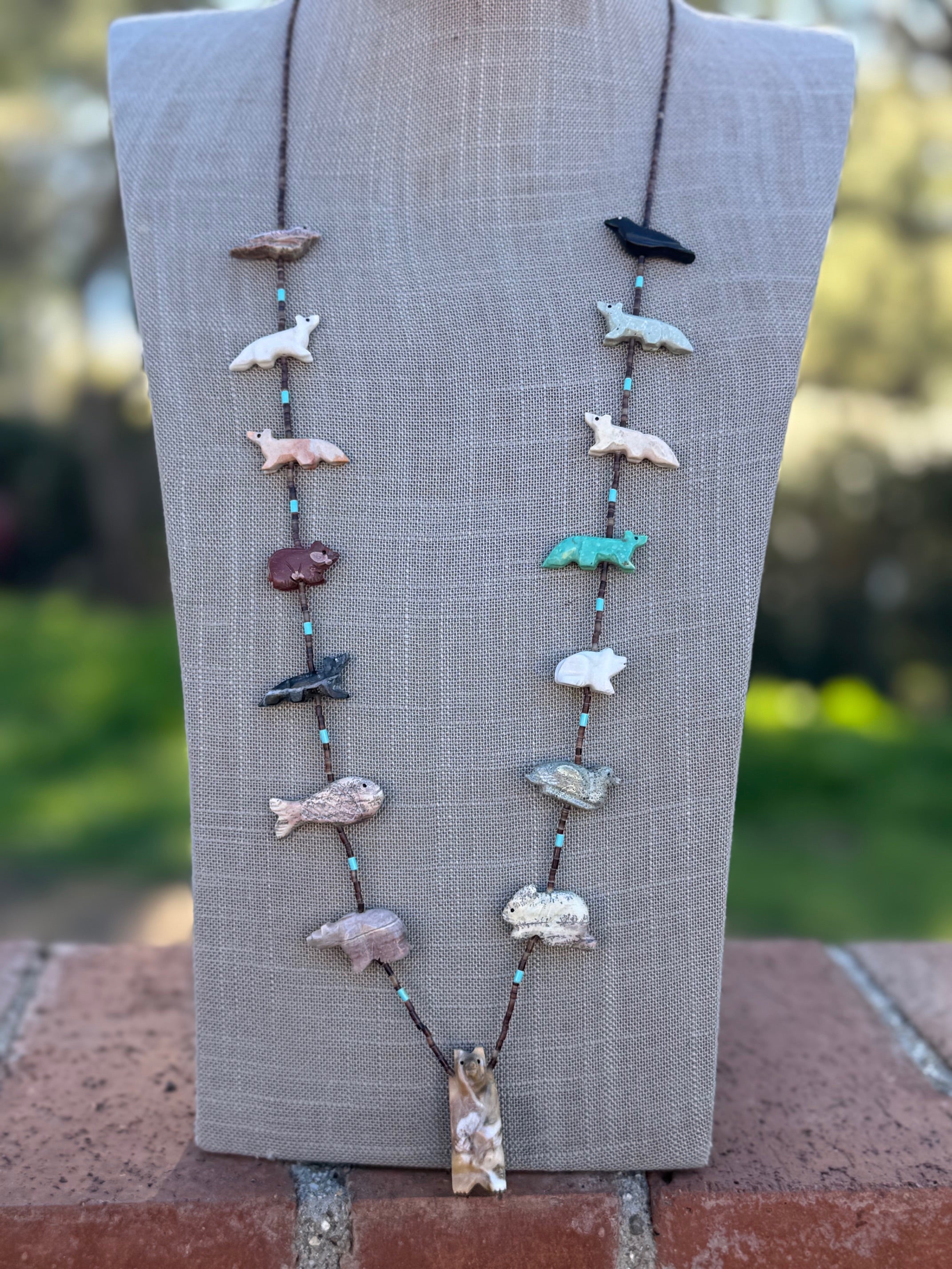 Handcrafted Sterling Silver & Beaded Fetish Necklace 30"