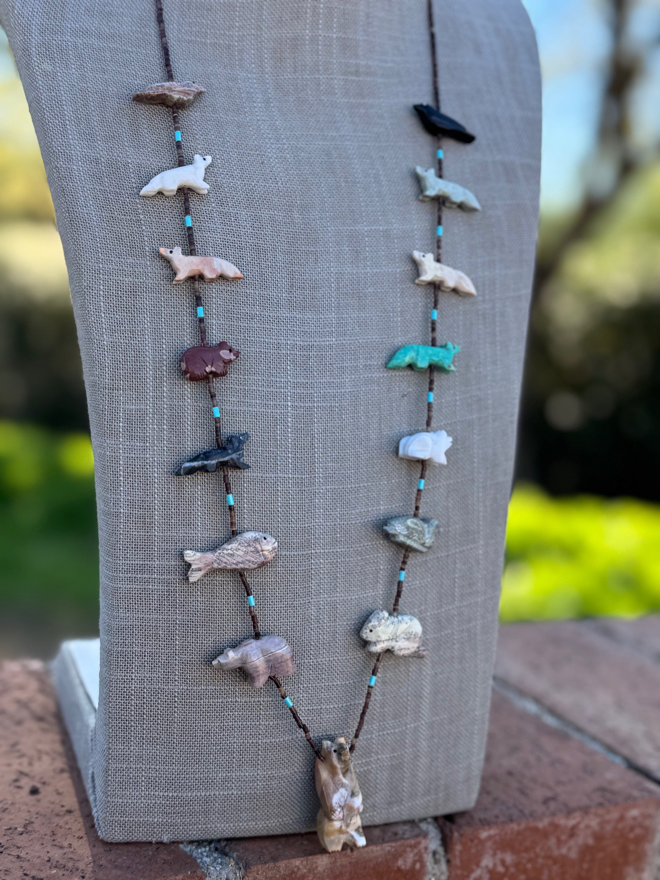 Handcrafted Sterling Silver & Beaded Fetish Necklace 30"