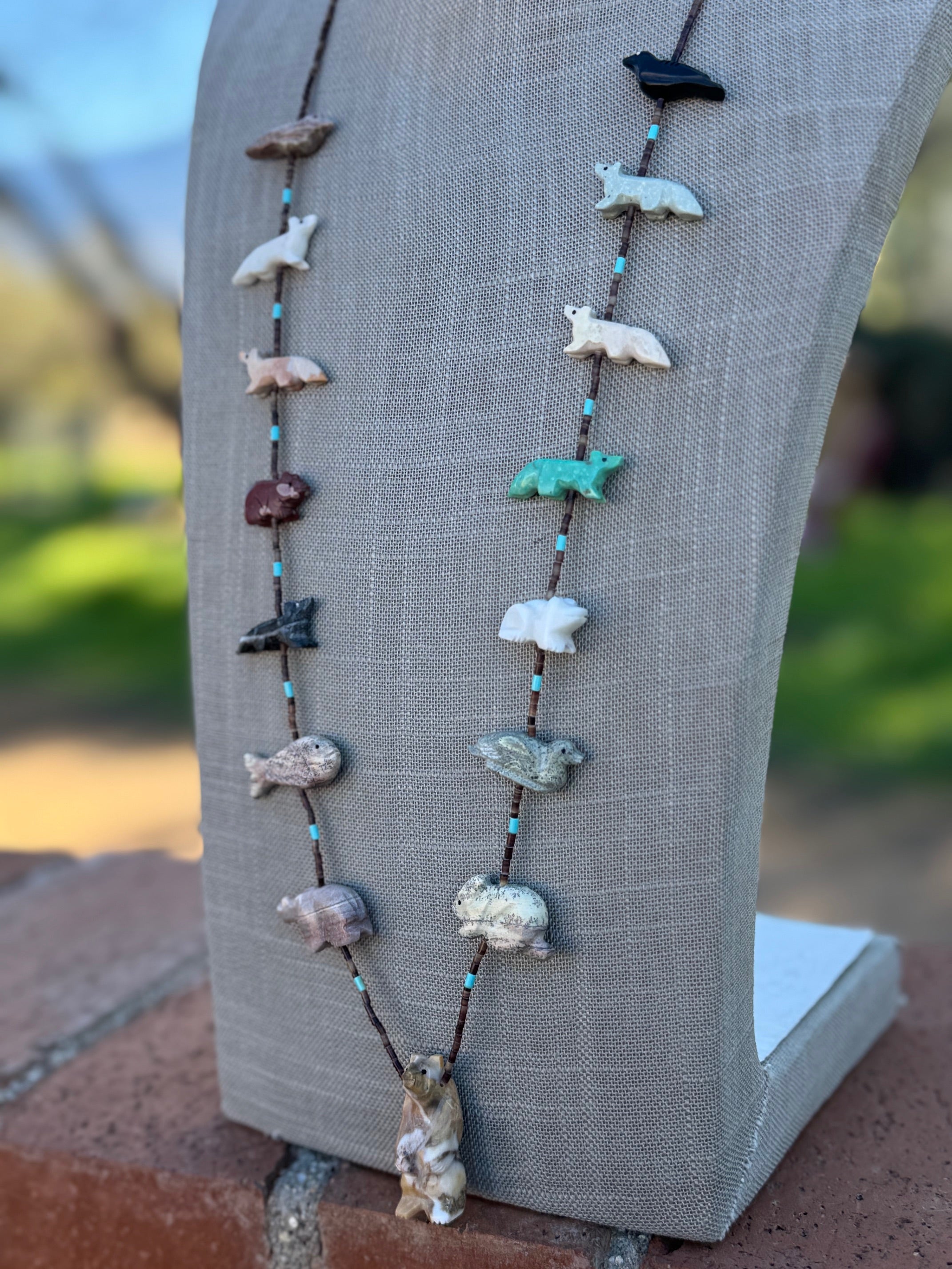 Handcrafted Sterling Silver & Beaded Fetish Necklace 30"