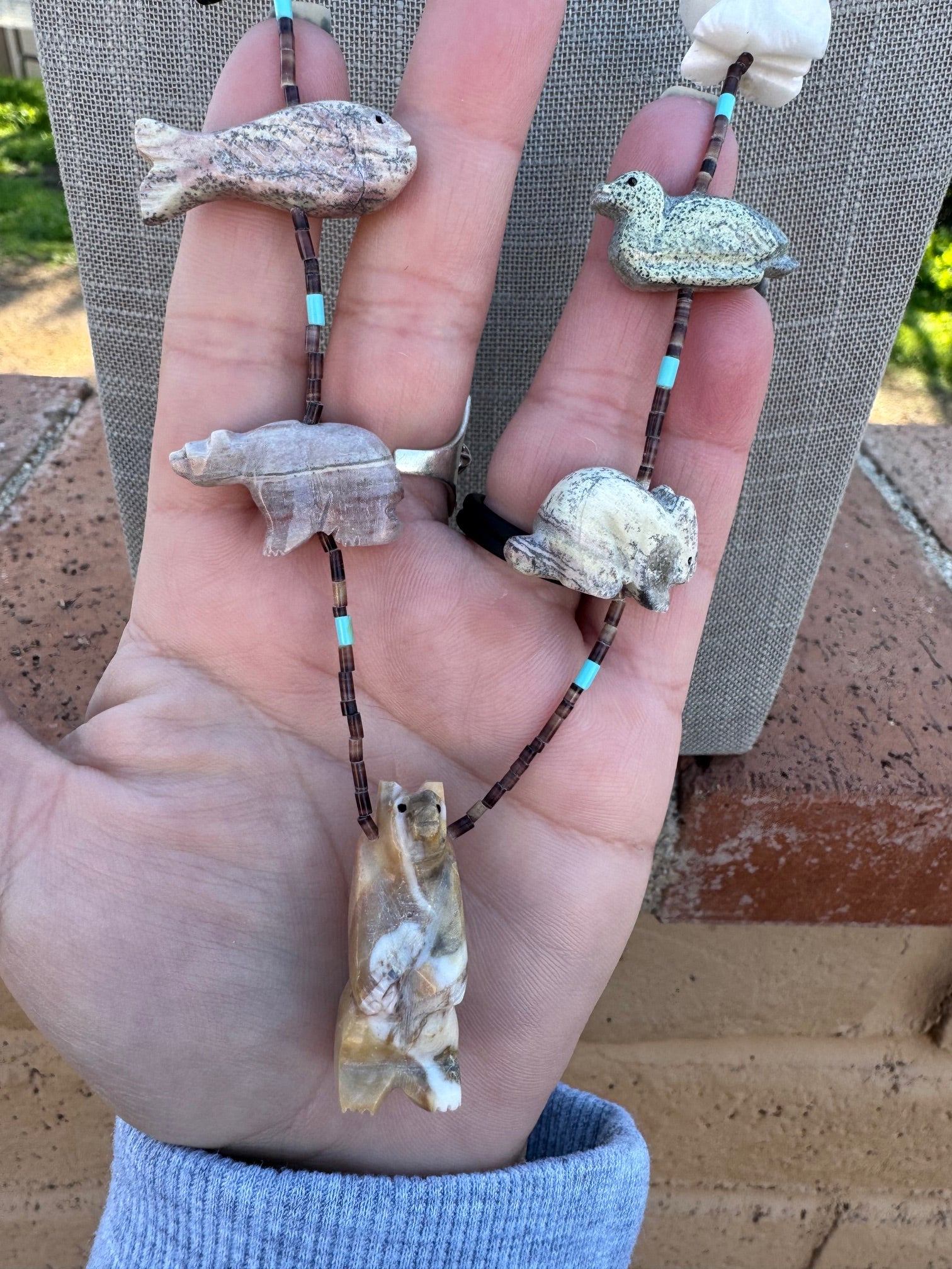 Handcrafted Sterling Silver & Beaded Fetish Necklace 30"