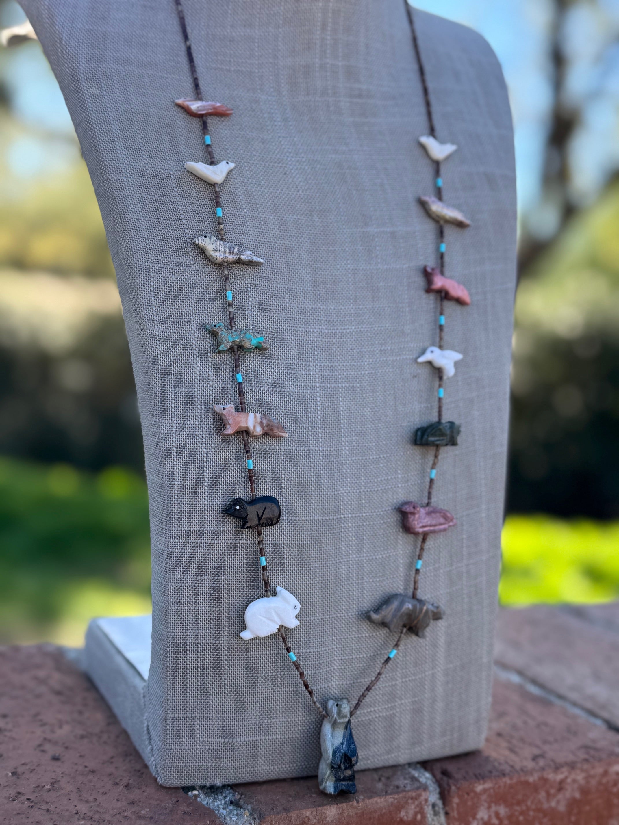 Handcrafted Sterling Silver & Beaded Fetish Necklace 30"