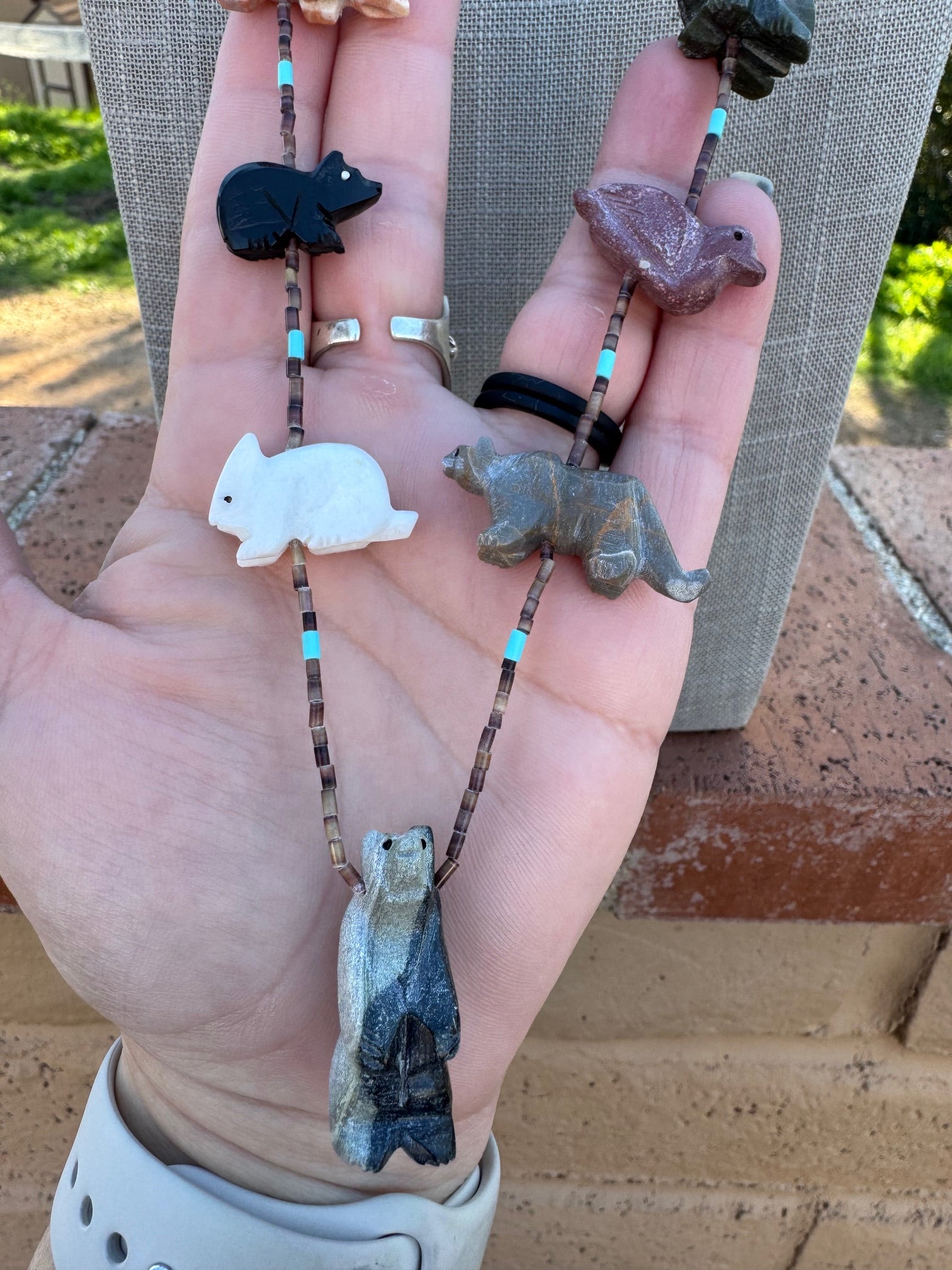 Handcrafted Sterling Silver & Beaded Fetish Necklace 30"