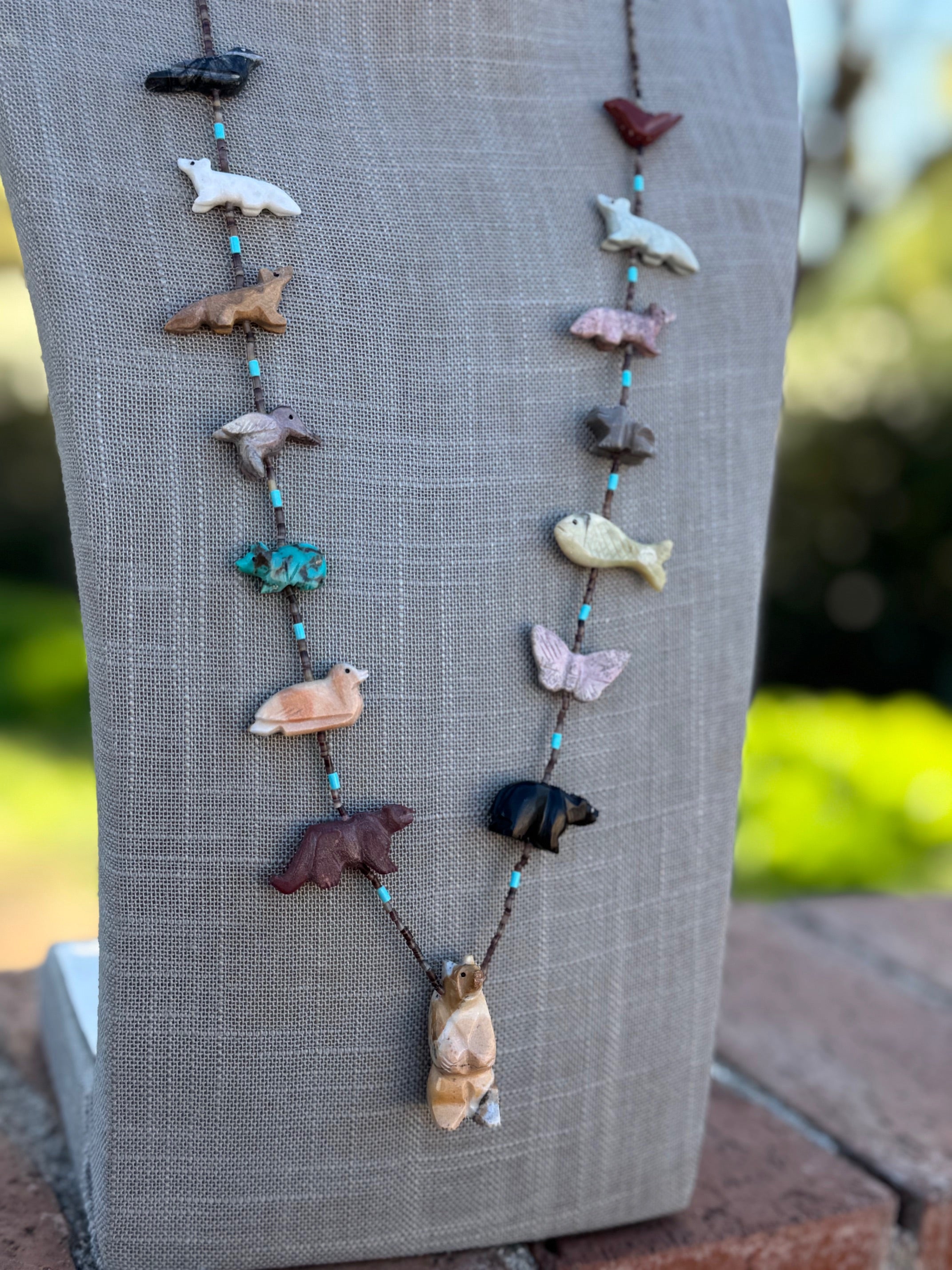 Handcrafted Sterling Silver & Beaded Fetish Necklace 30"