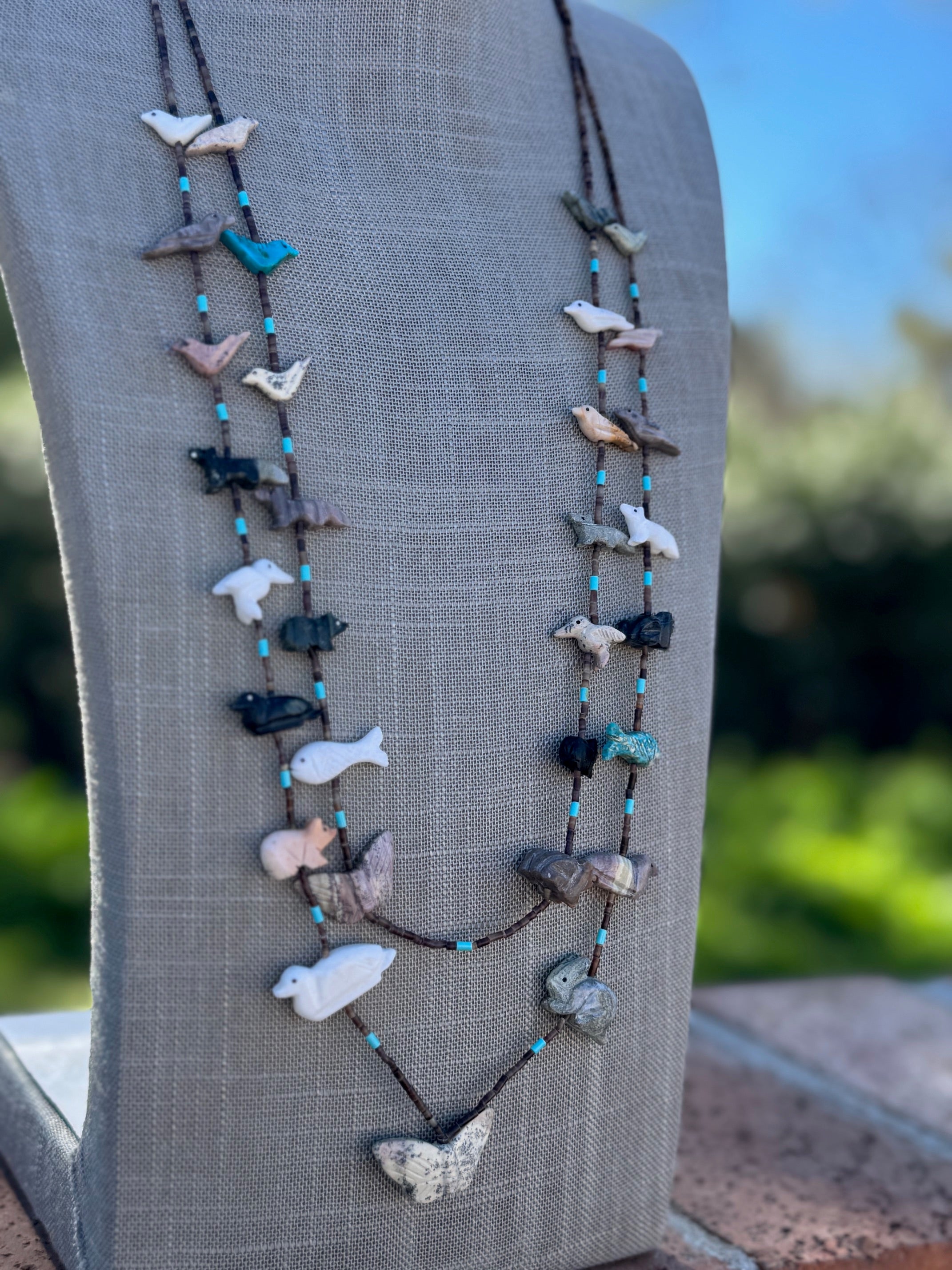 Handcrafted Sterling Silver & Beaded Fetish 2 strand Necklace 30"