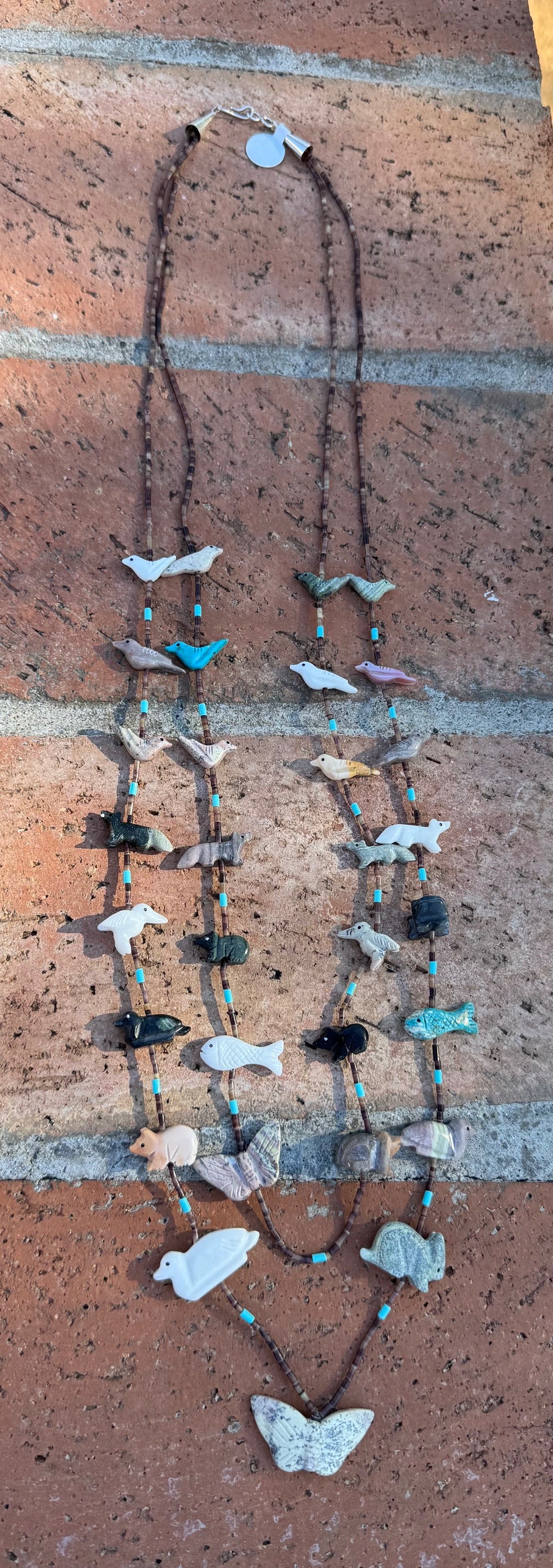 Handcrafted Sterling Silver & Beaded Fetish 2 strand Necklace 30"
