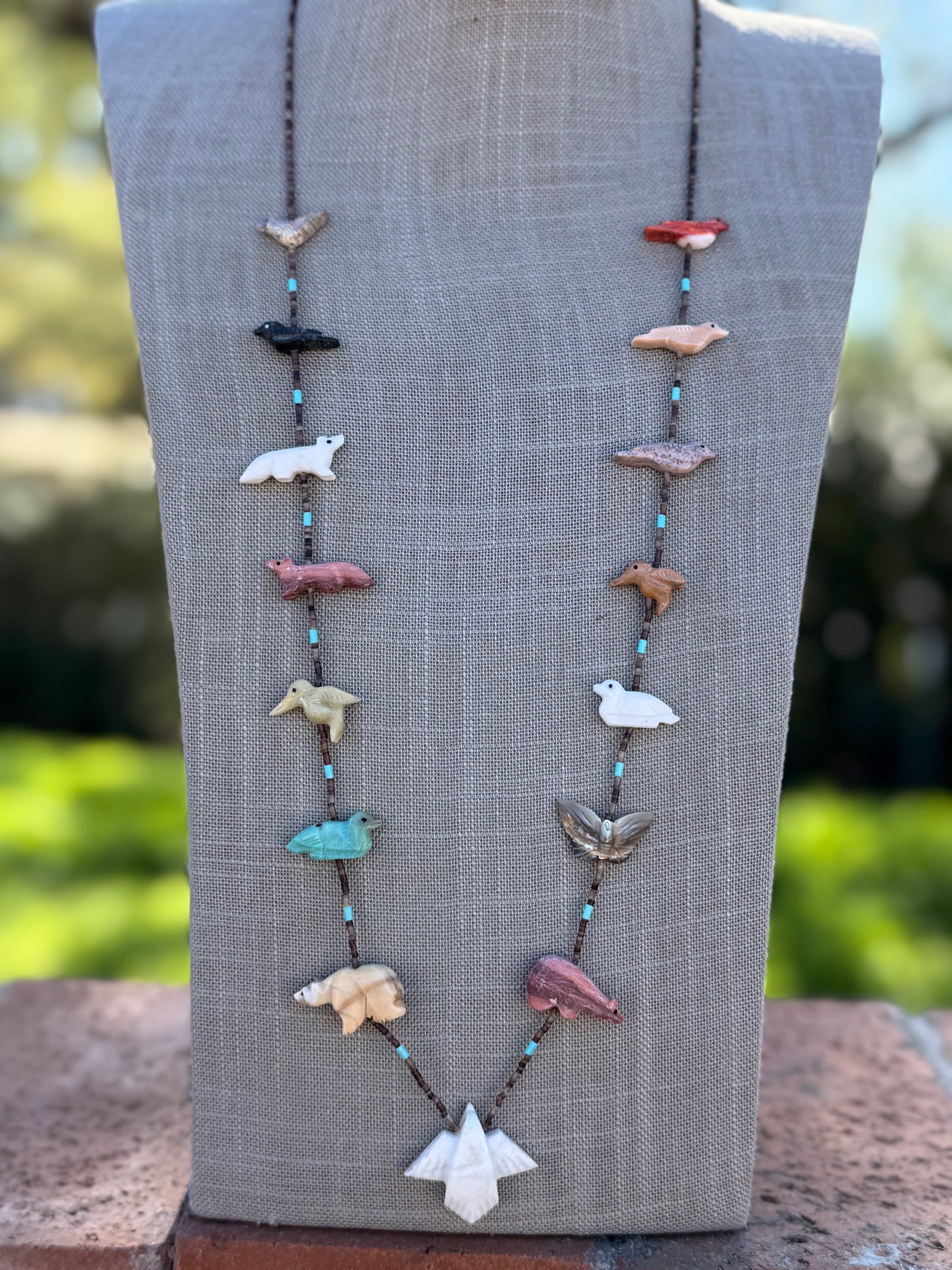 Handcrafted Sterling Silver & Beaded Fetish Necklace 30"