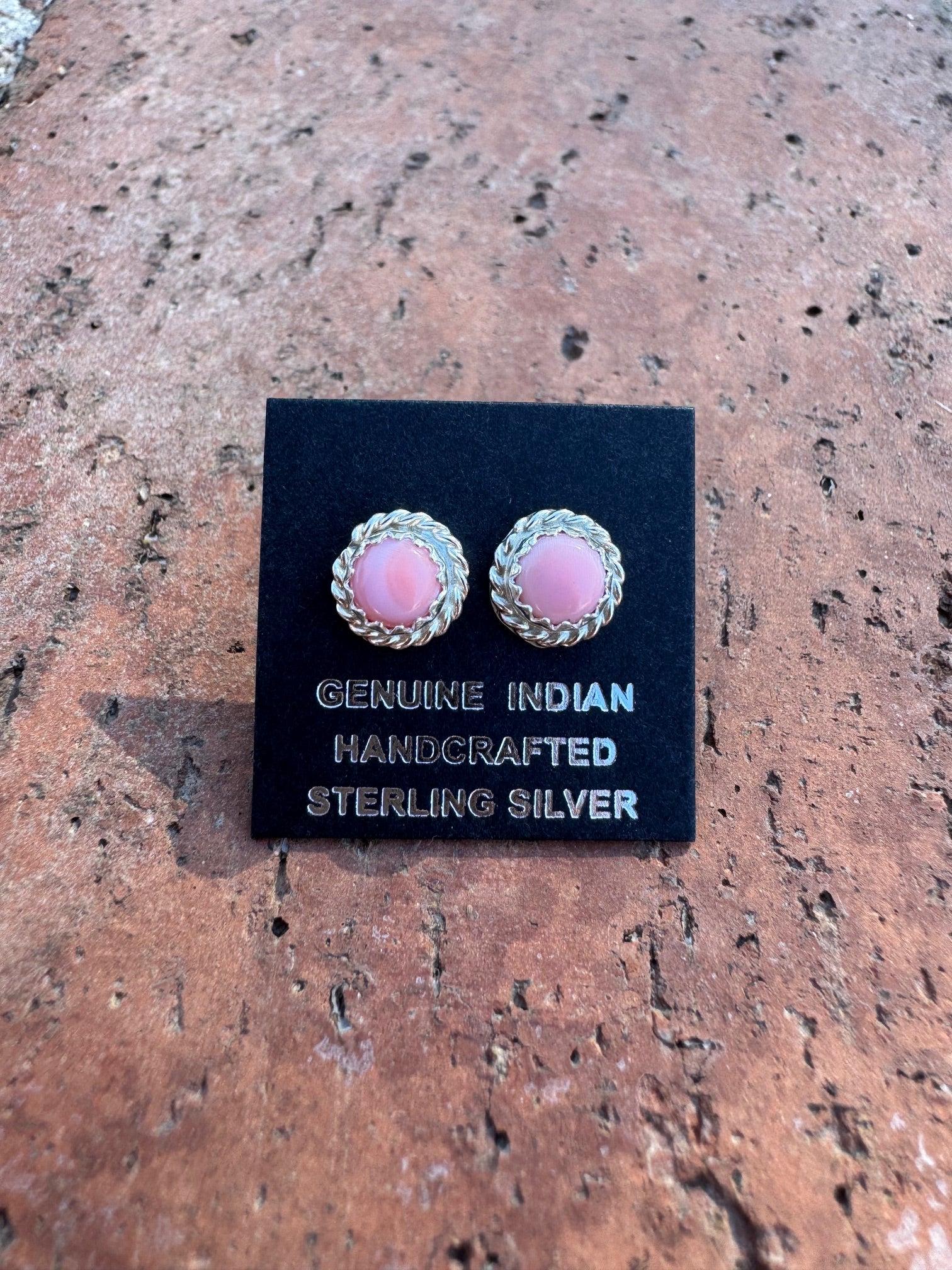 Handcrafted Queen Pink Conch Shell & Sterling Silver Stud Earrings