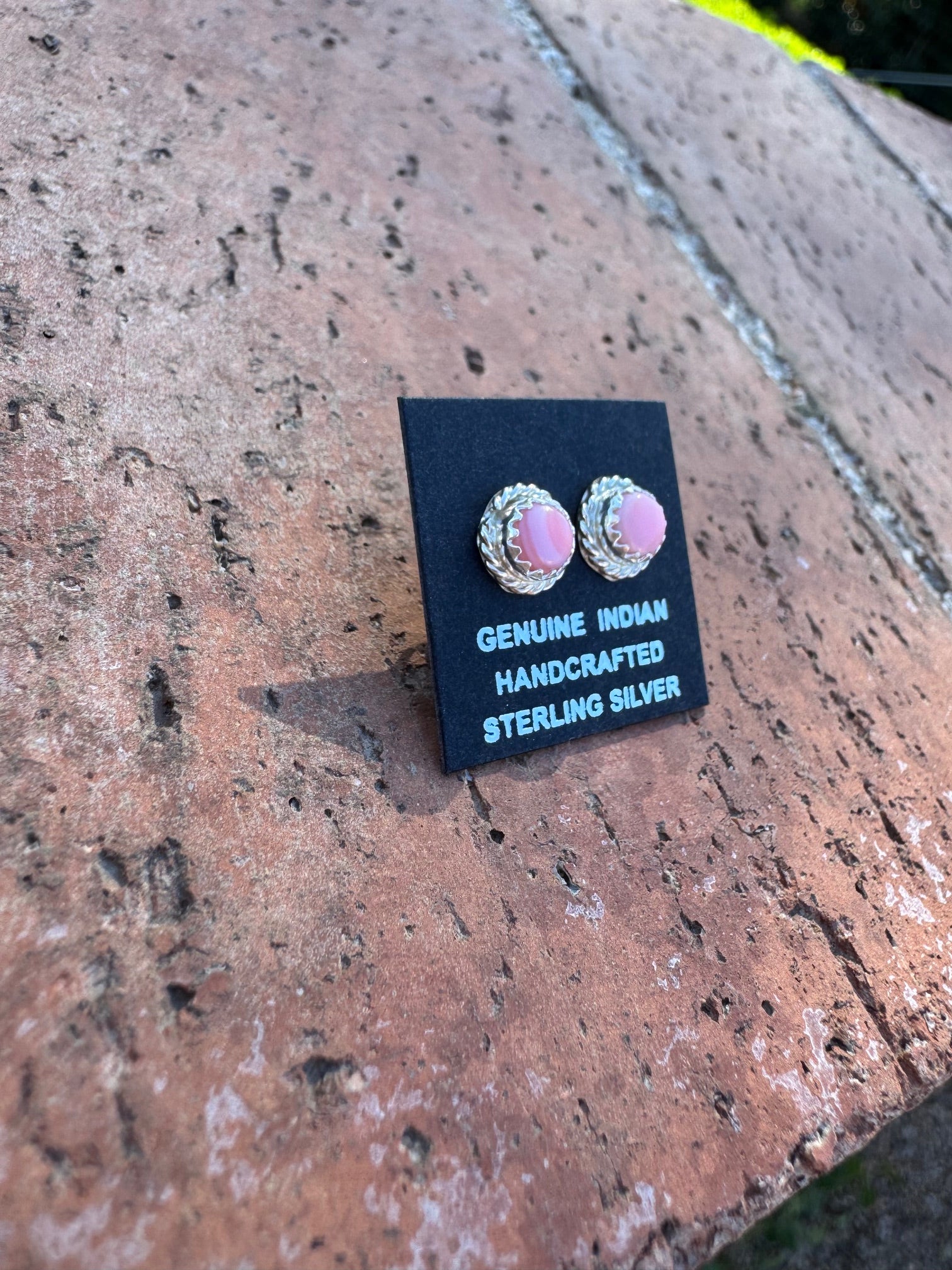Handcrafted Queen Pink Conch Shell & Sterling Silver Stud Earrings