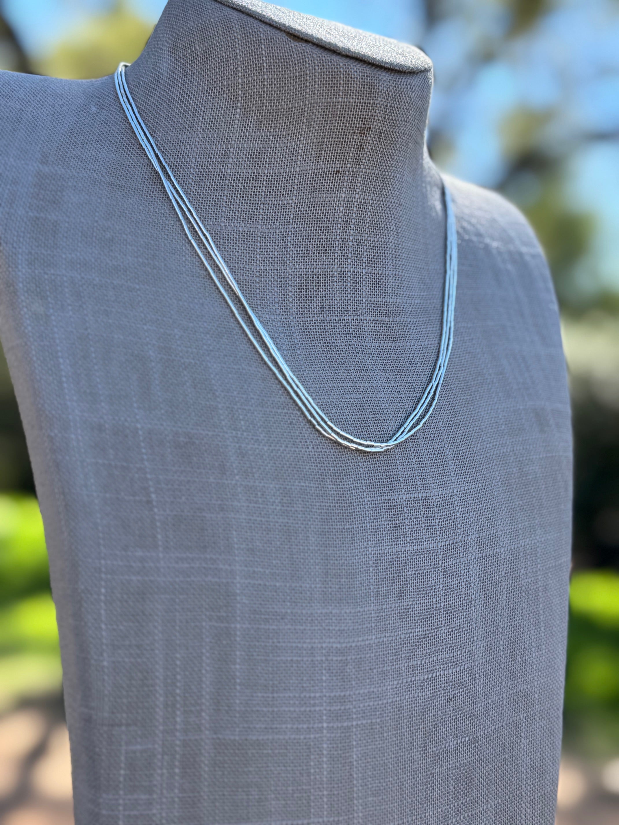 Handmade Liquid Silver Sterling Silver 3 Strand Necklace 18"