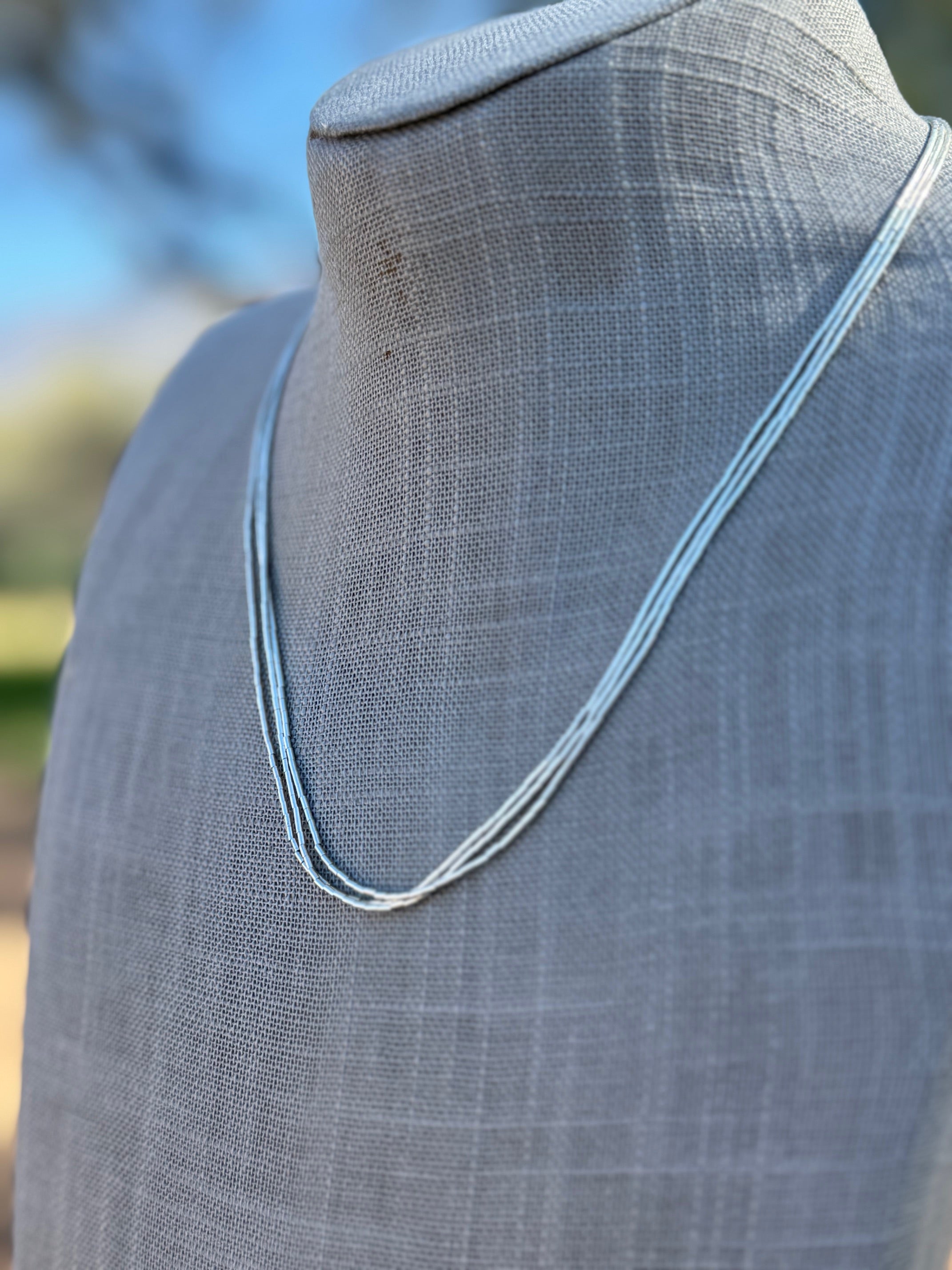 Handmade Liquid Silver Sterling Silver 3 Strand Necklace 18"