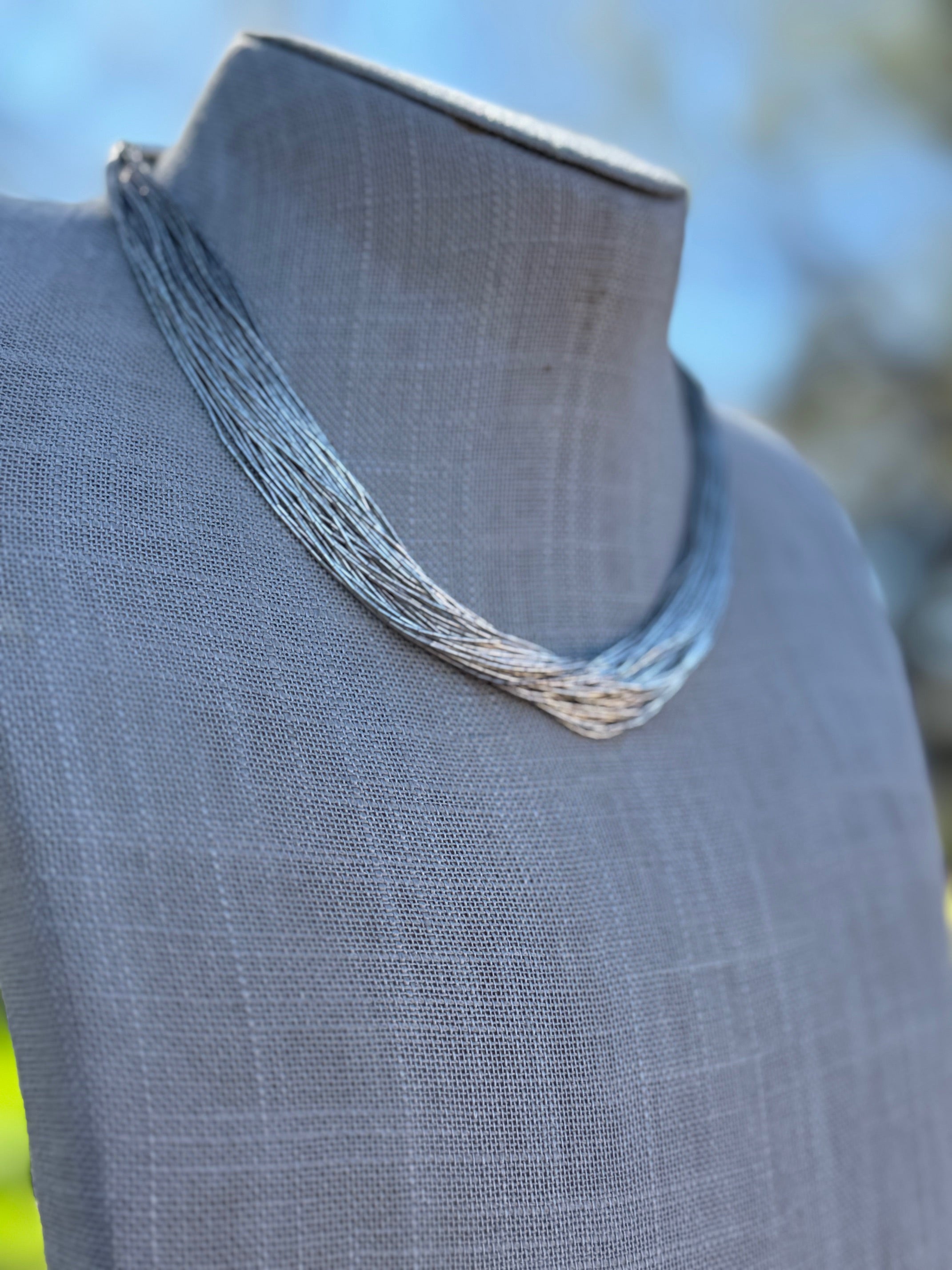 Handmade Liquid Silver Sterling Silver 50 Strand Necklace 16"