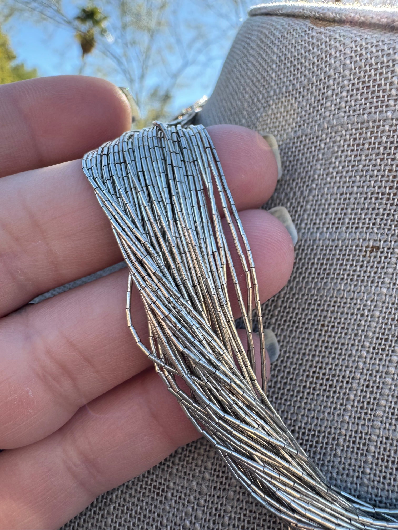 Handmade Liquid Silver Sterling Silver 50 Strand Necklace 16"