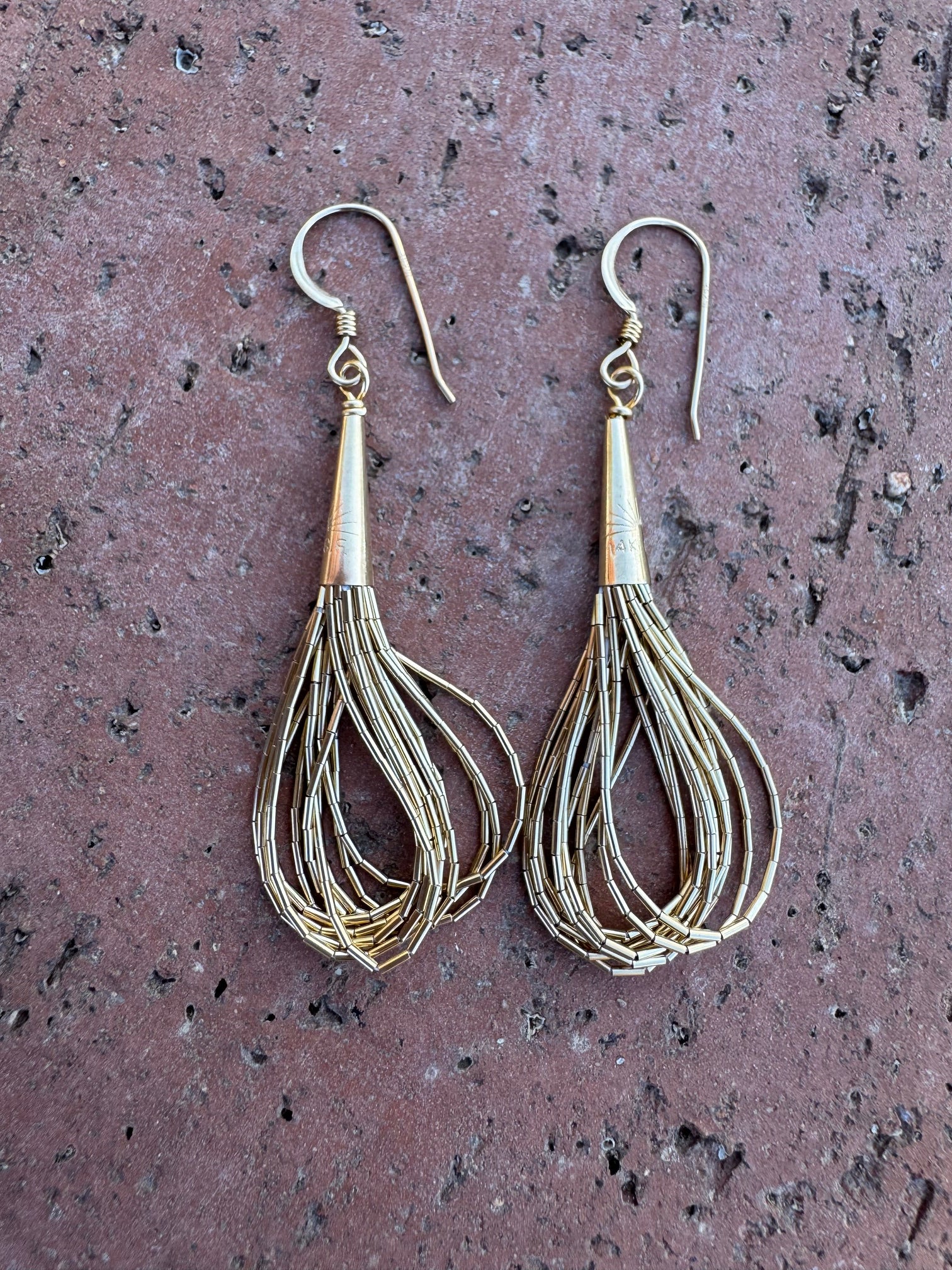 Handmade Liquid Gold 10 Strand Wire Earrings