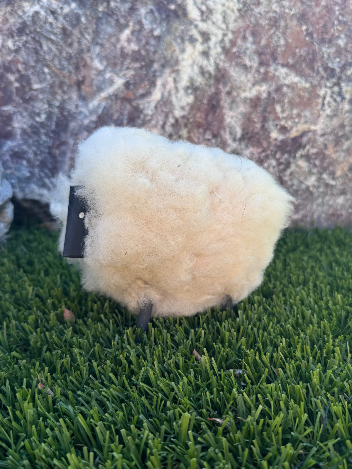 Handcrafted Sheep Figurine With Authentic Sheep Wool by Lorinda Chicharello