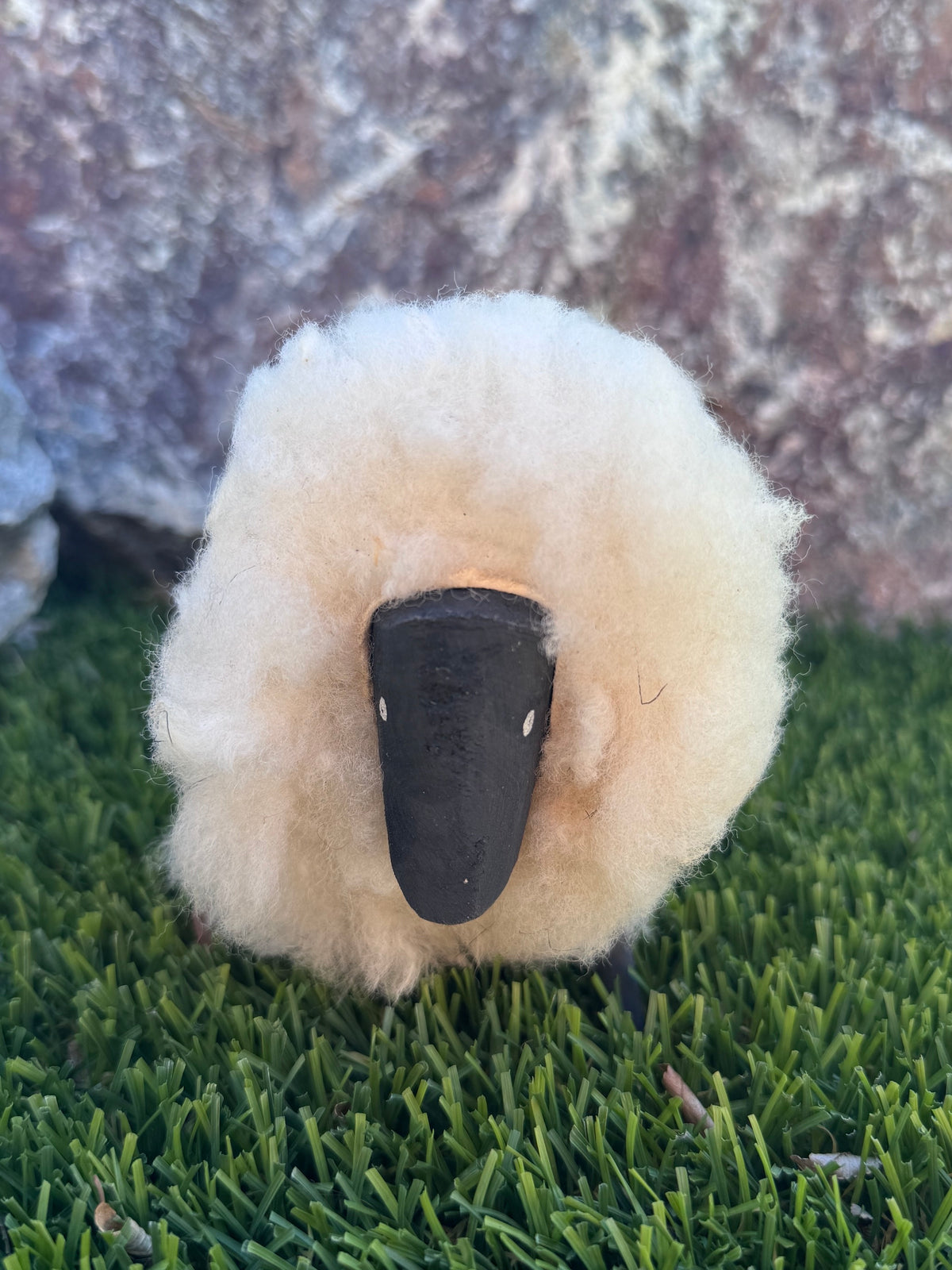 Handcrafted Sheep Figurine With Authentic Sheep Wool by Lorinda Chicharello