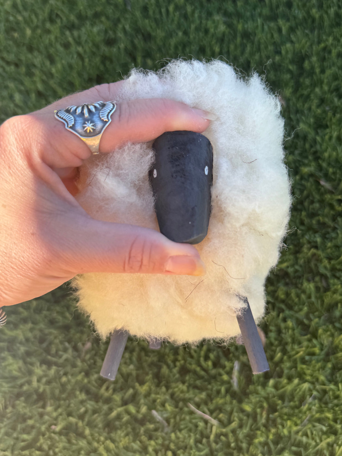 Handcrafted Sheep Figurine With Authentic Sheep Wool by Lorinda Chicharello