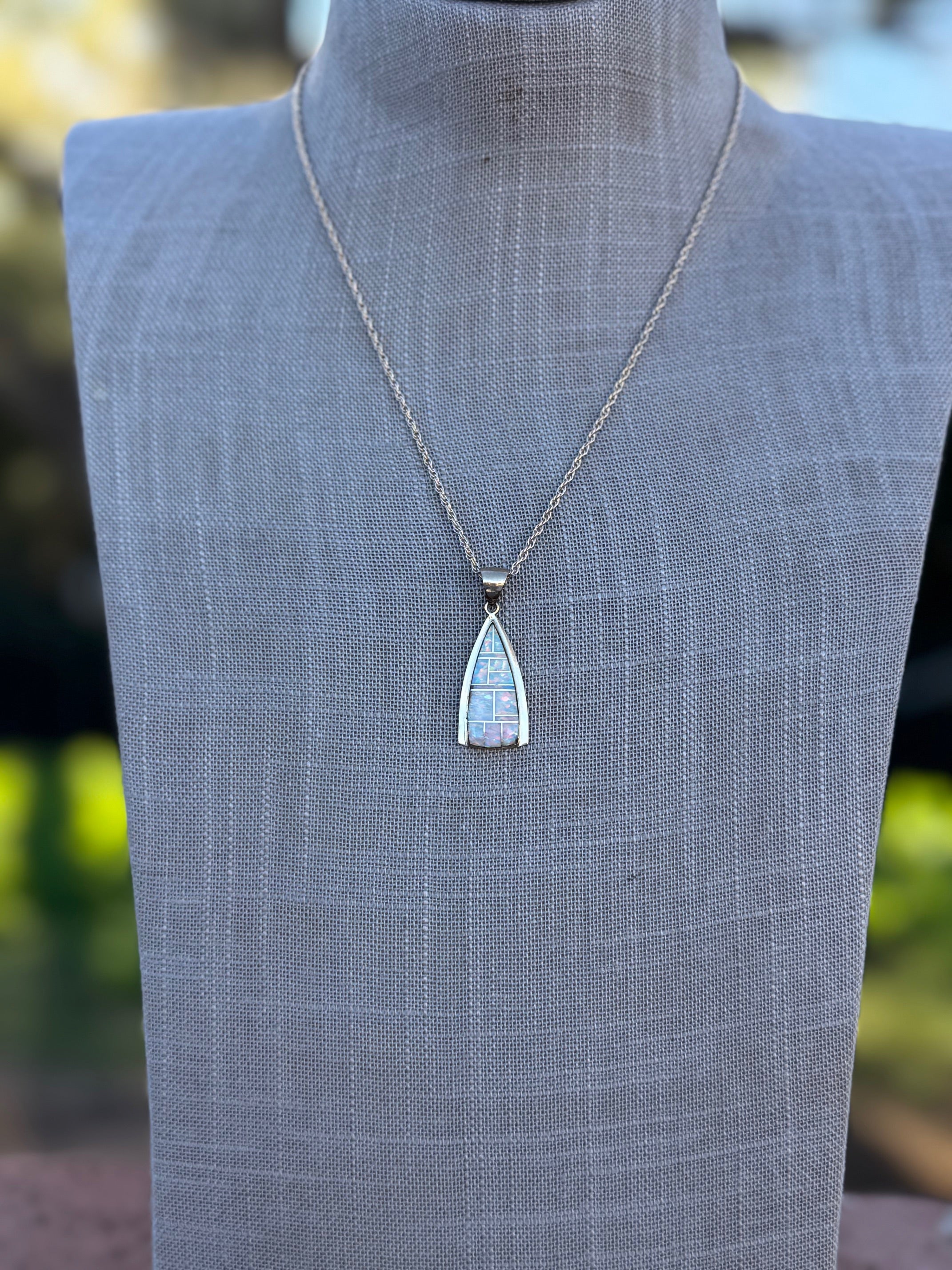 Handmade Gold Filled Over Sterling Silver & Opal Inlay Pendant Necklace 18"