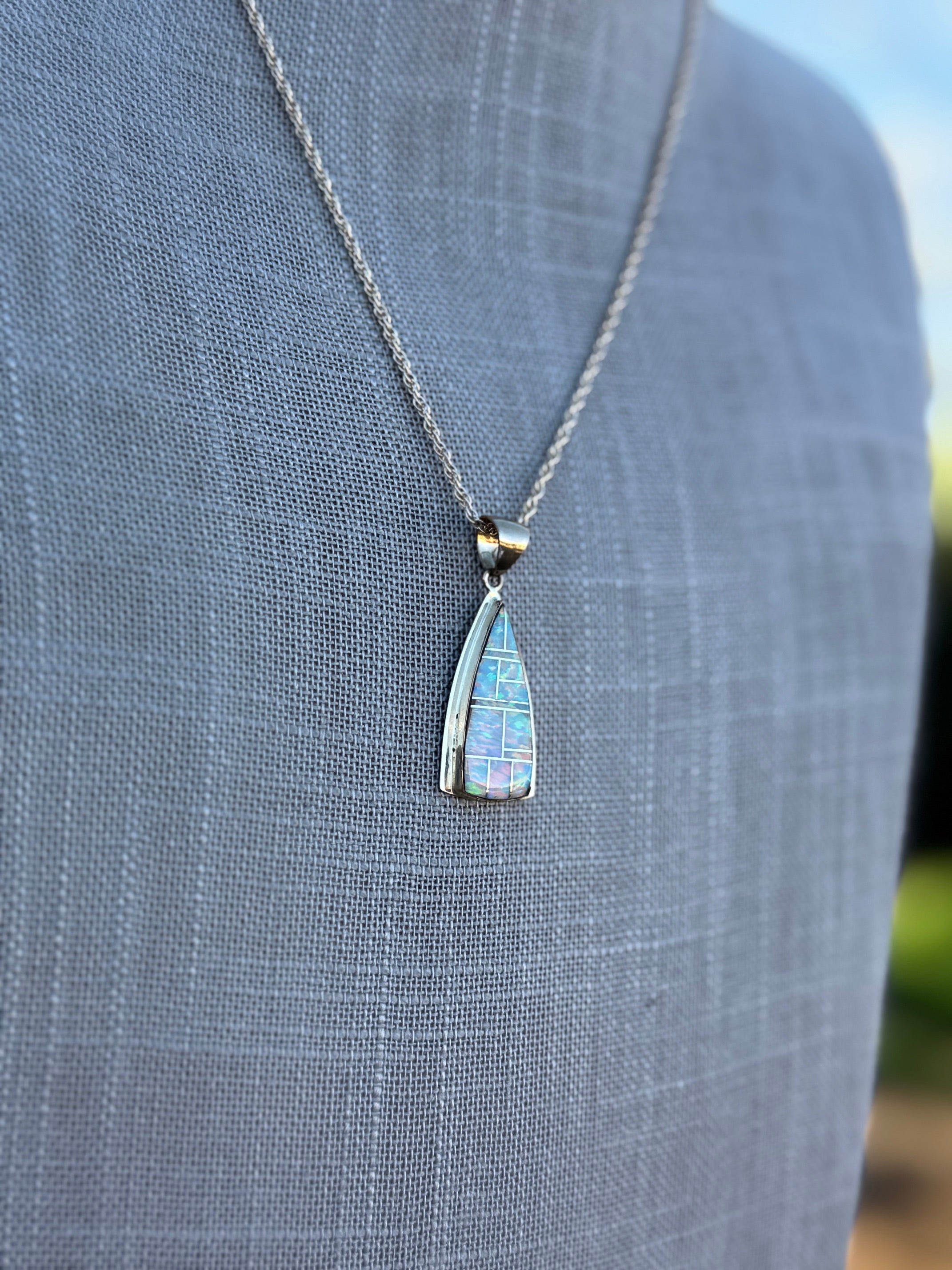 Handmade Gold Filled Over Sterling Silver & Opal Inlay Pendant Necklace 18"