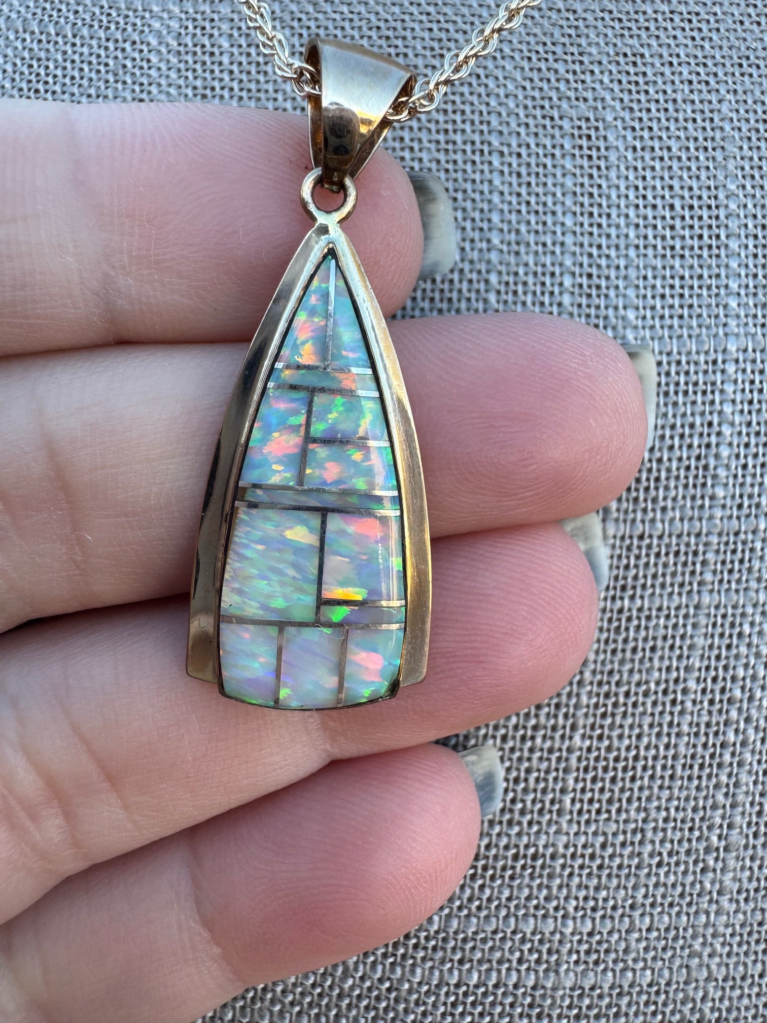 Handmade Gold Filled Over Sterling Silver & Opal Inlay Pendant Necklace 18"