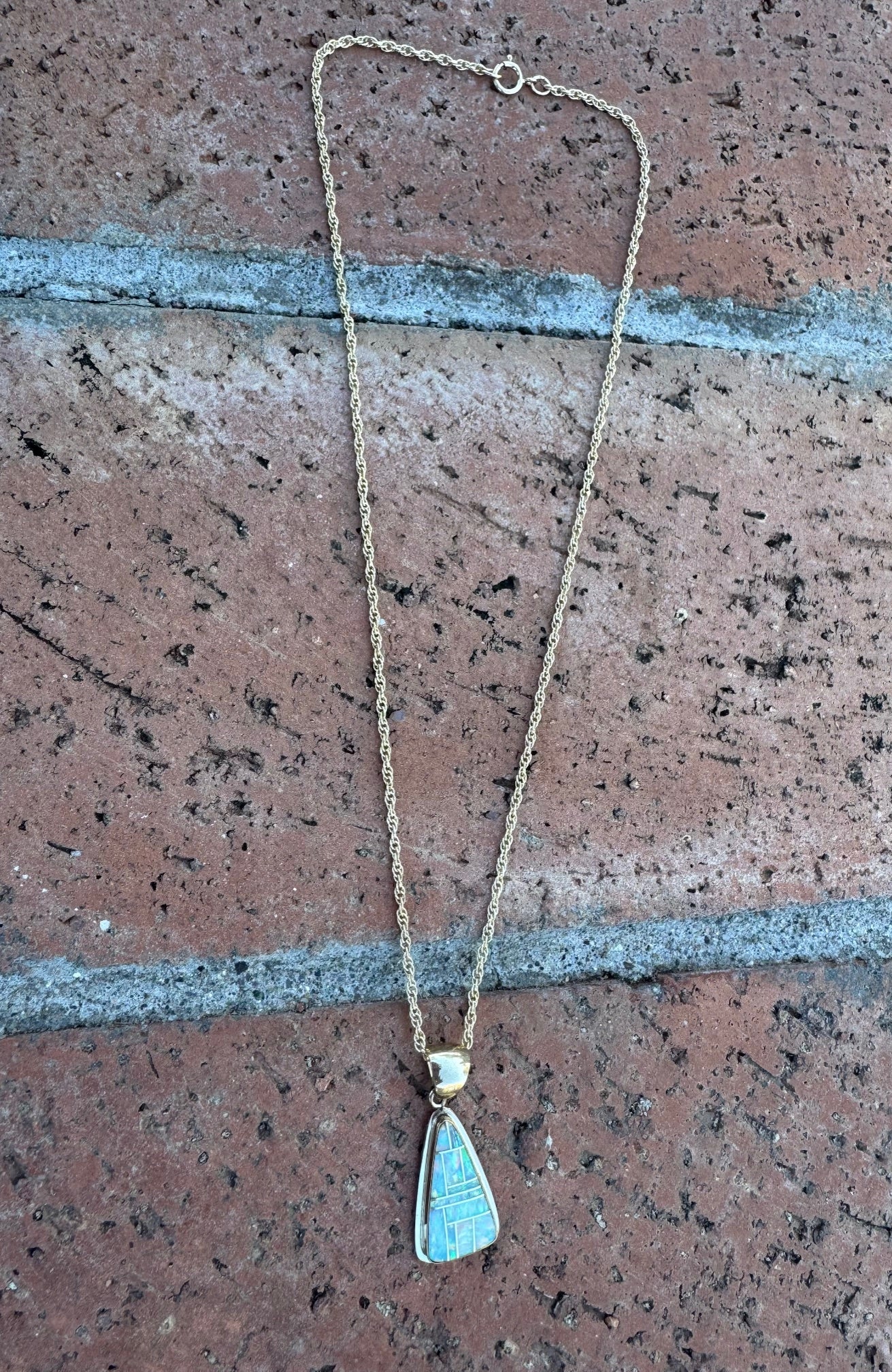 Handmade Gold Filled Over Sterling Silver & Opal Inlay Pendant Necklace 16"