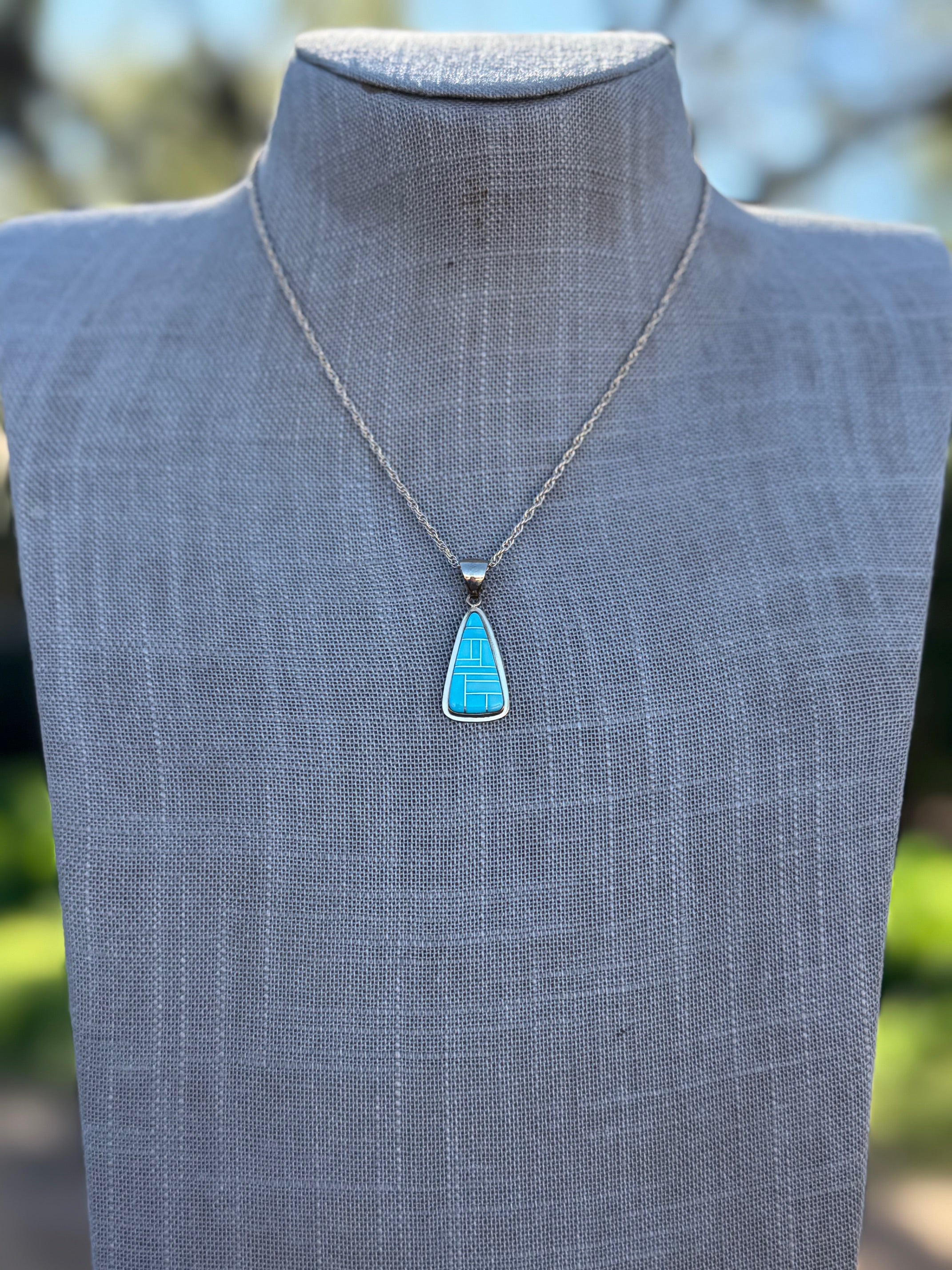 Handmade Gold Filled Over Sterling Silver & Turquoise Inlay Pendant Necklace 16"