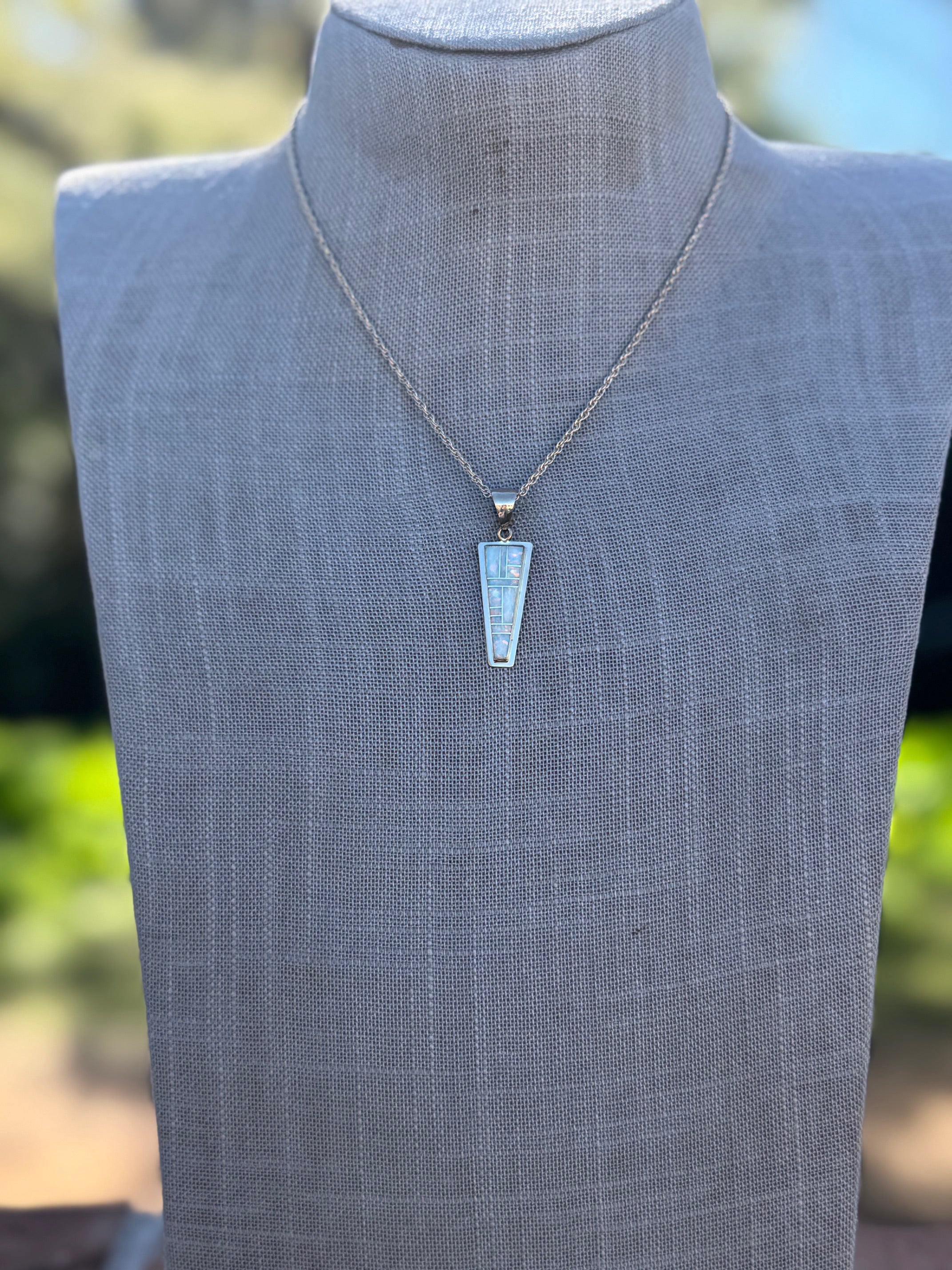 Handmade Gold Filled Over Sterling Silver & Opal Inlay Pendant Necklace 16"