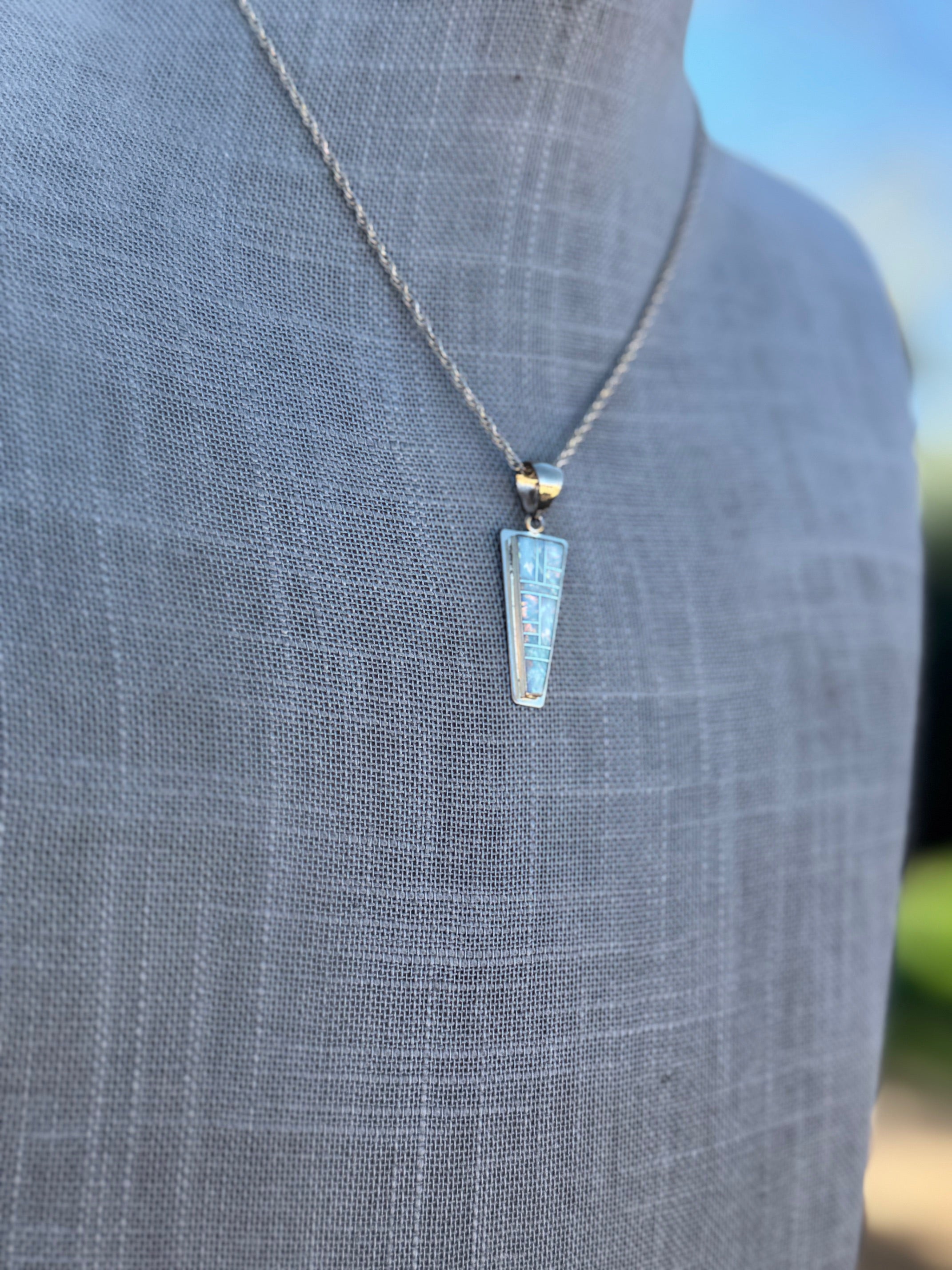 Handmade Gold Filled Over Sterling Silver & Opal Inlay Pendant Necklace 16"