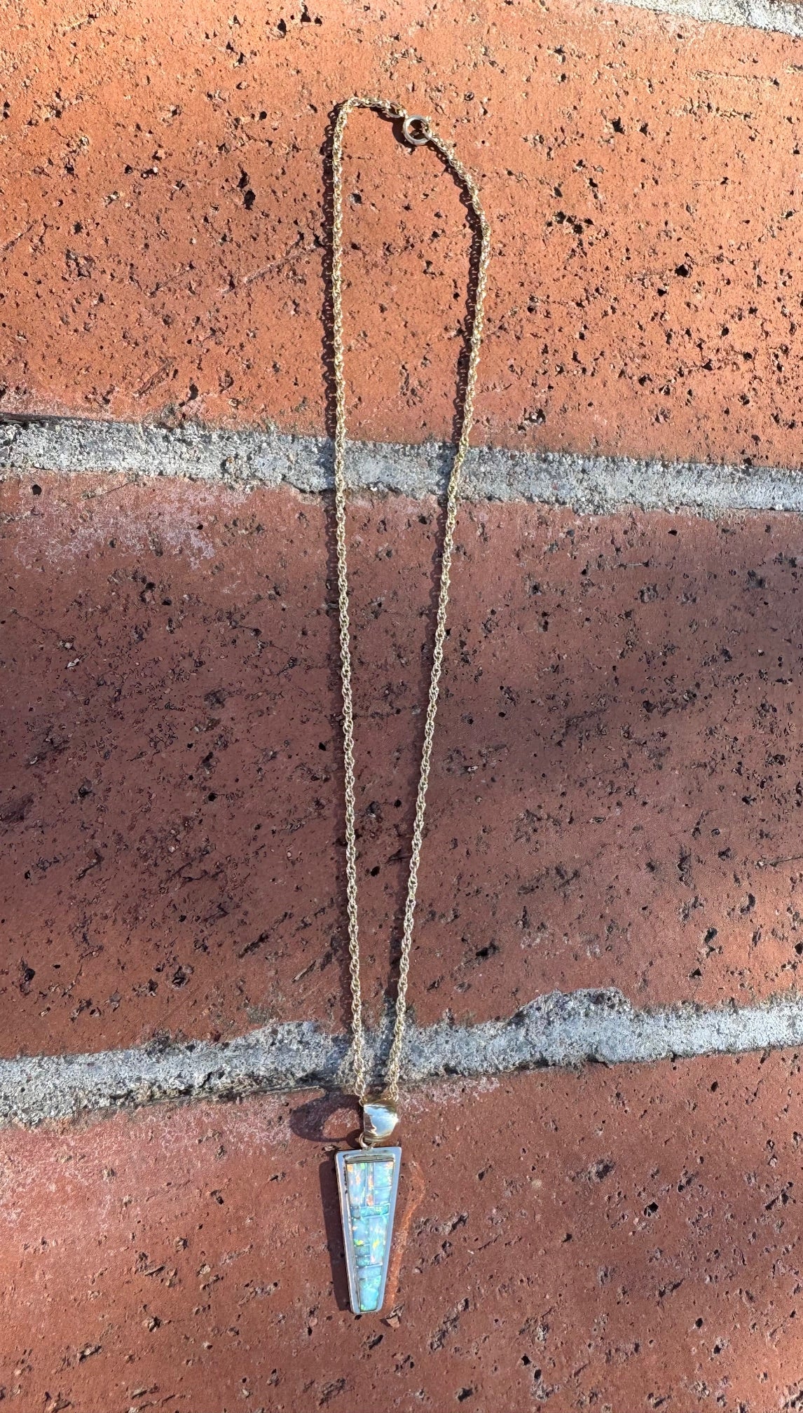 Handmade Gold Filled Over Sterling Silver & Opal Inlay Pendant Necklace 16"