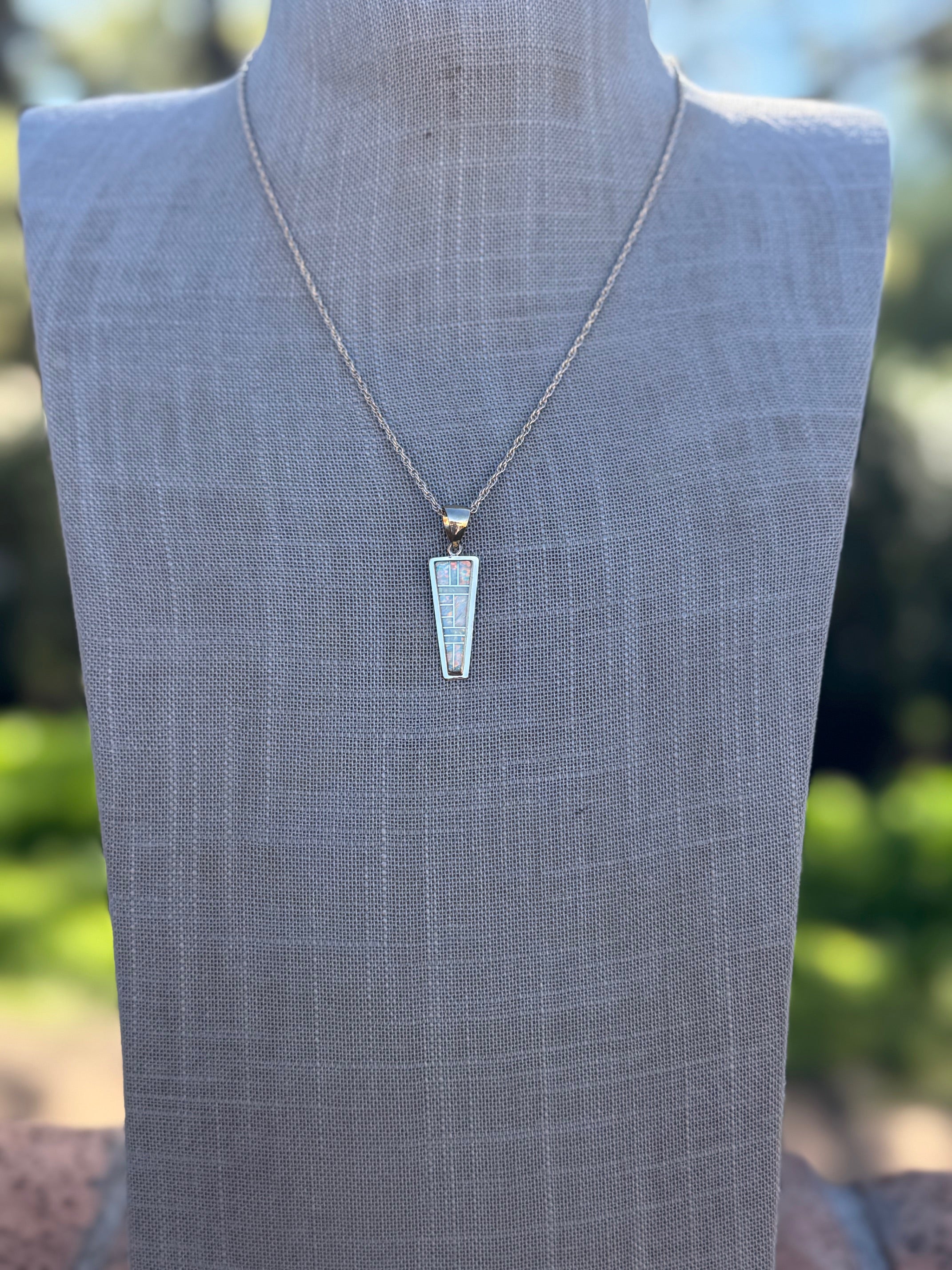 Handmade Gold Filled Over Sterling Silver & Opal Inlay Pendant Necklace 18"