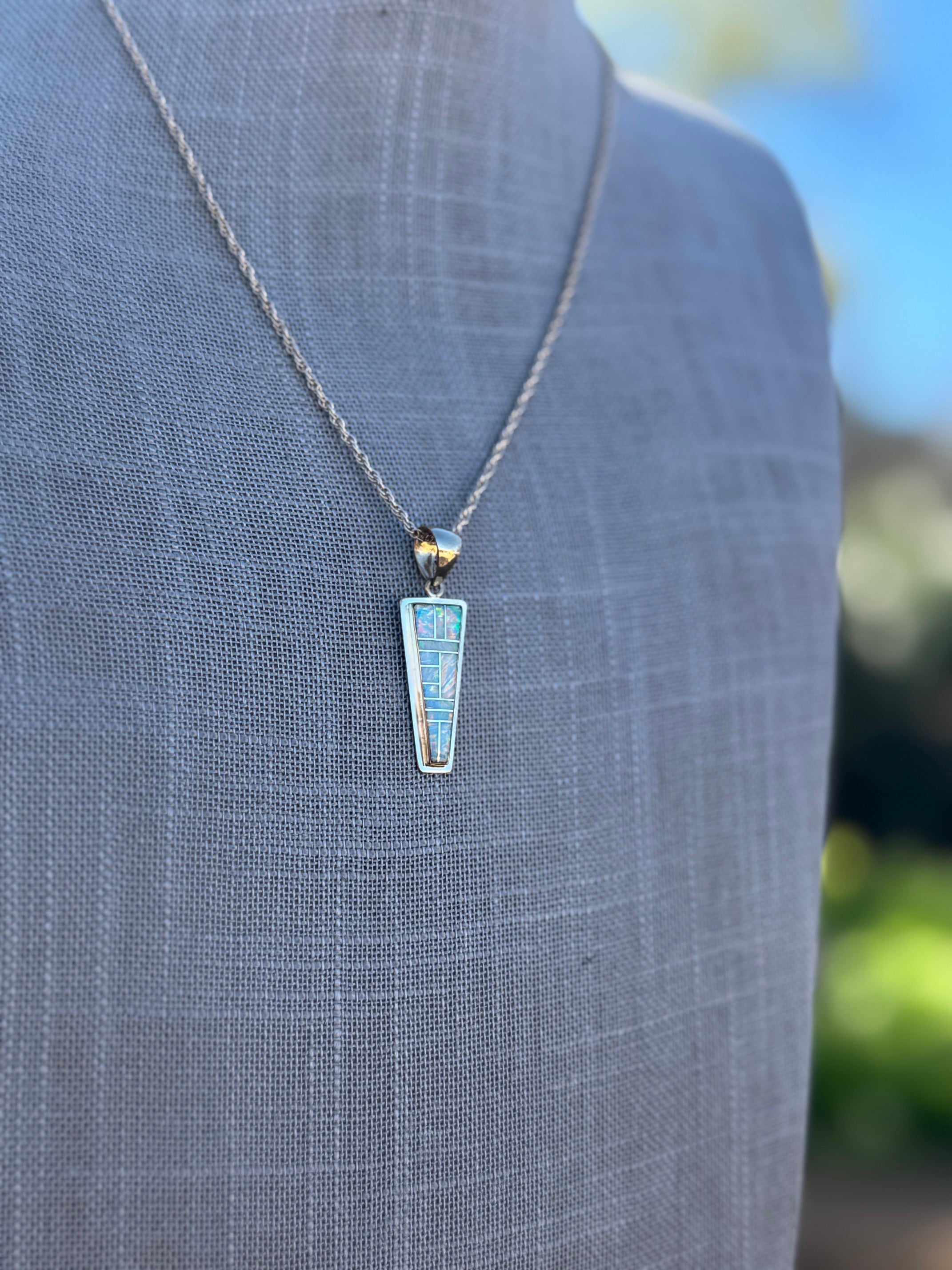 Handmade Gold Filled Over Sterling Silver & Opal Inlay Pendant Necklace 18"