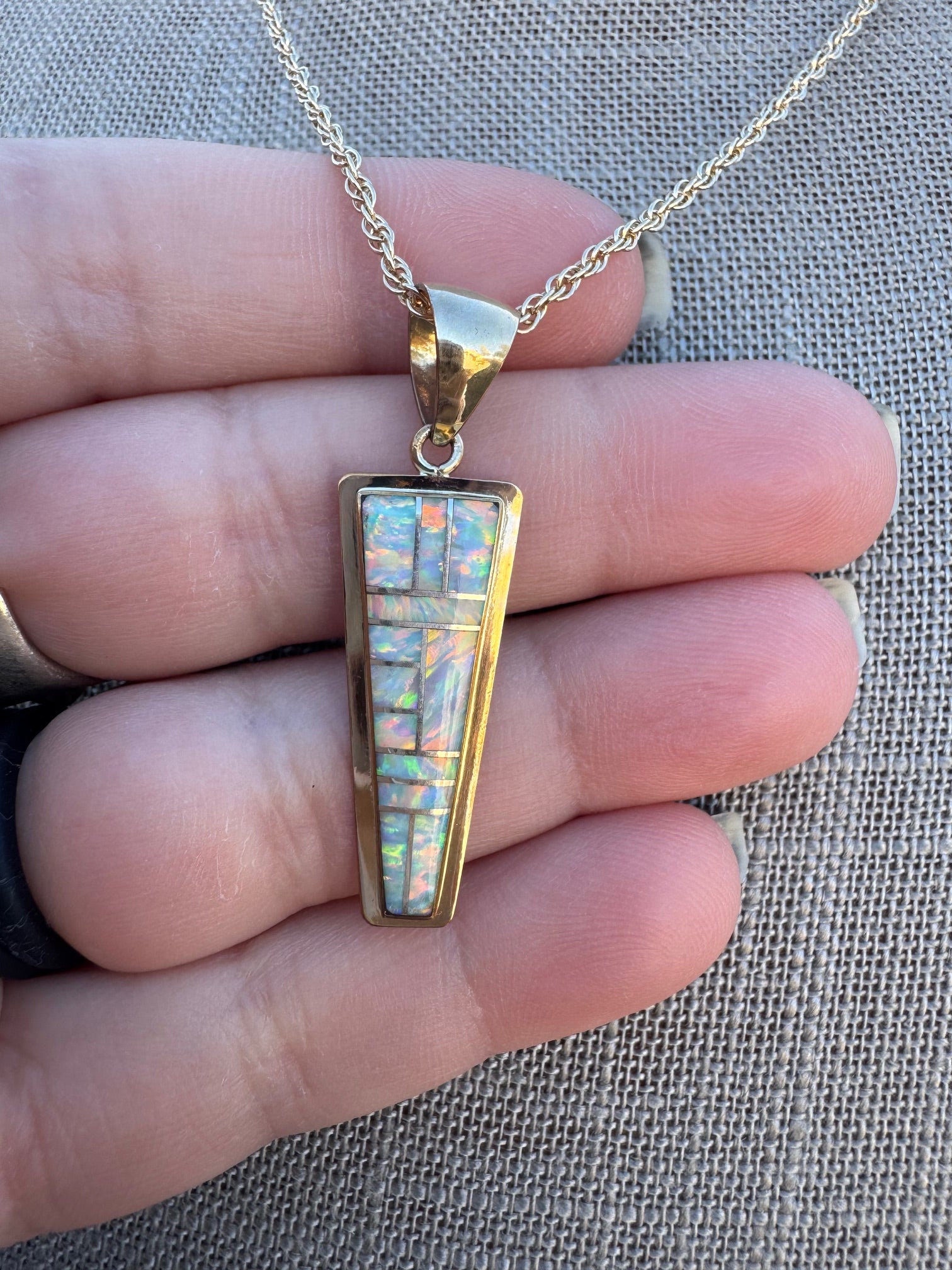 Handmade Gold Filled Over Sterling Silver & Opal Inlay Pendant Necklace 18"