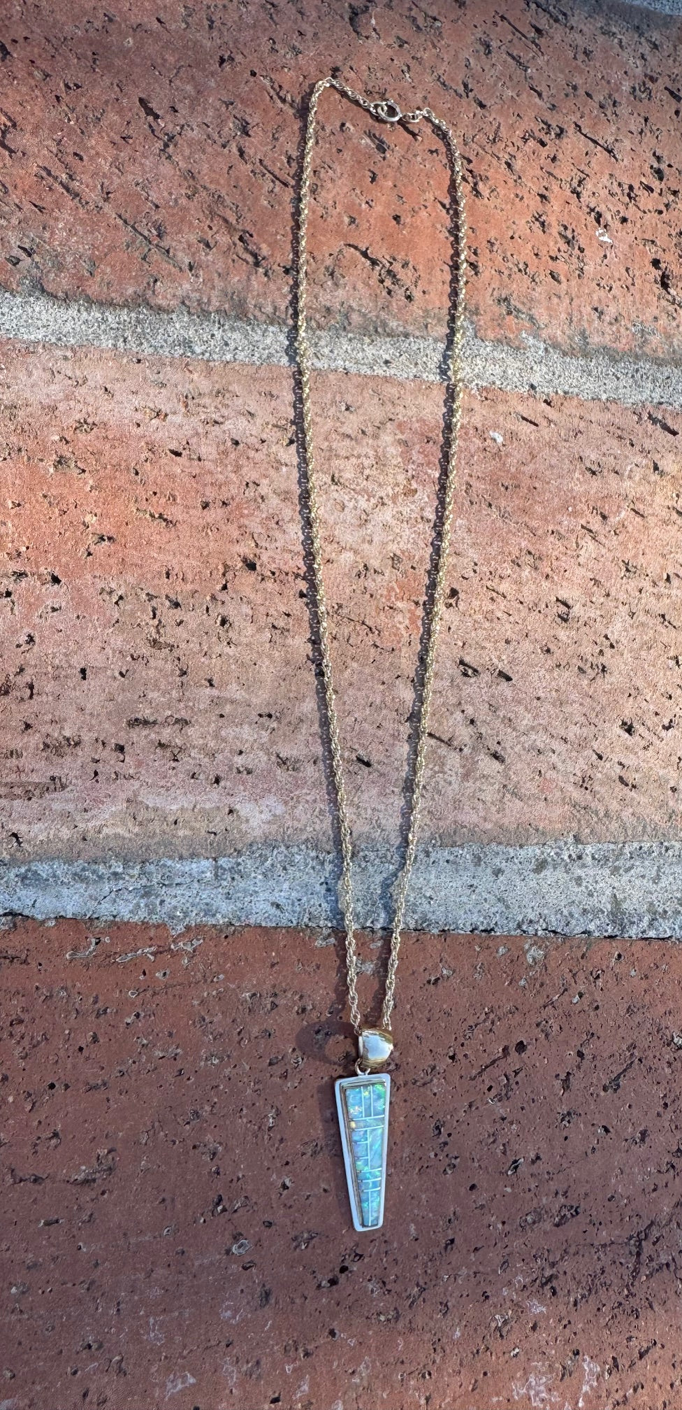 Handmade Gold Filled Over Sterling Silver & Opal Inlay Pendant Necklace 18"