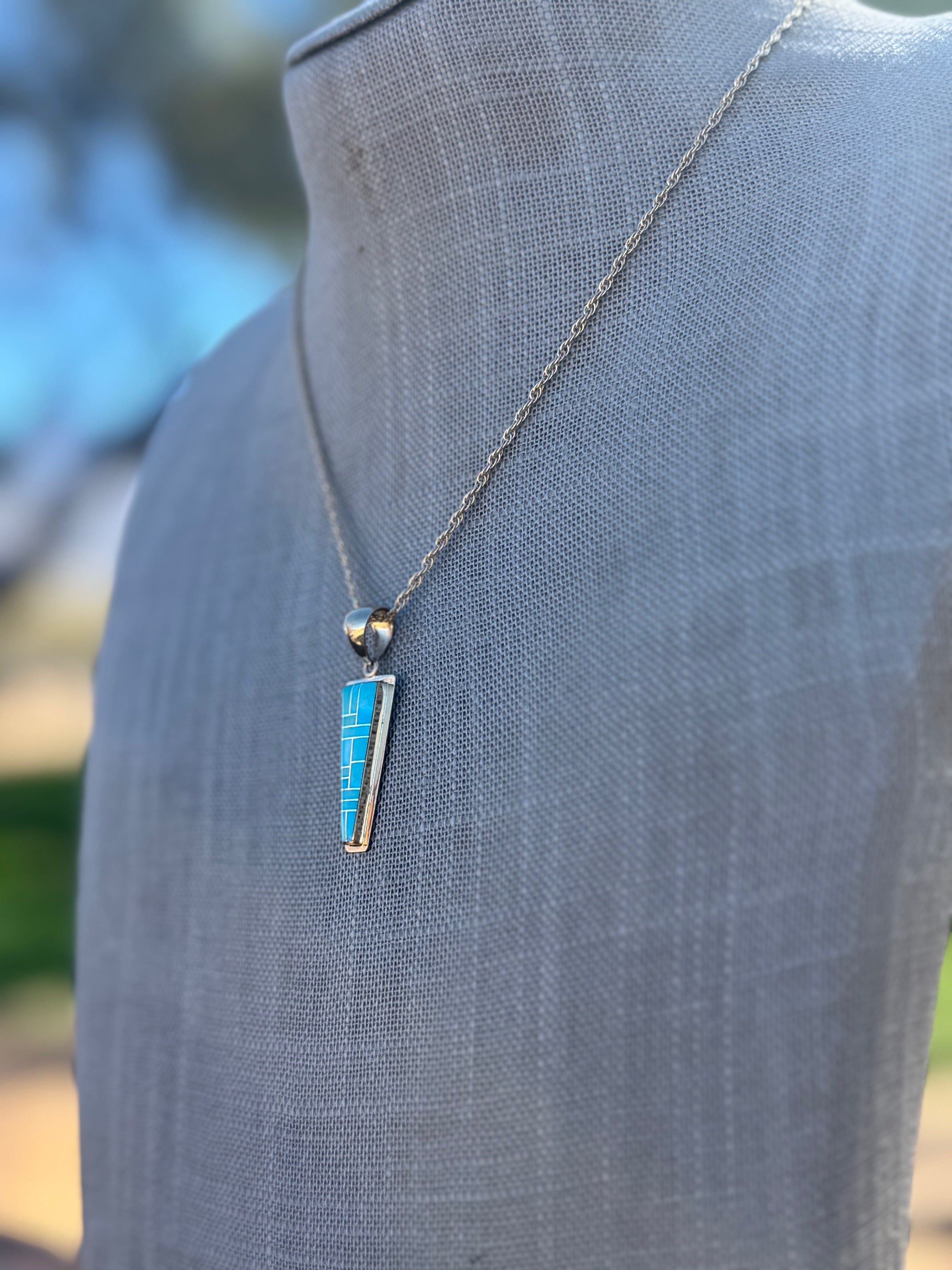 Handmade Gold Filled Over Sterling Silver & Turquoise Inlay Pendant Necklace