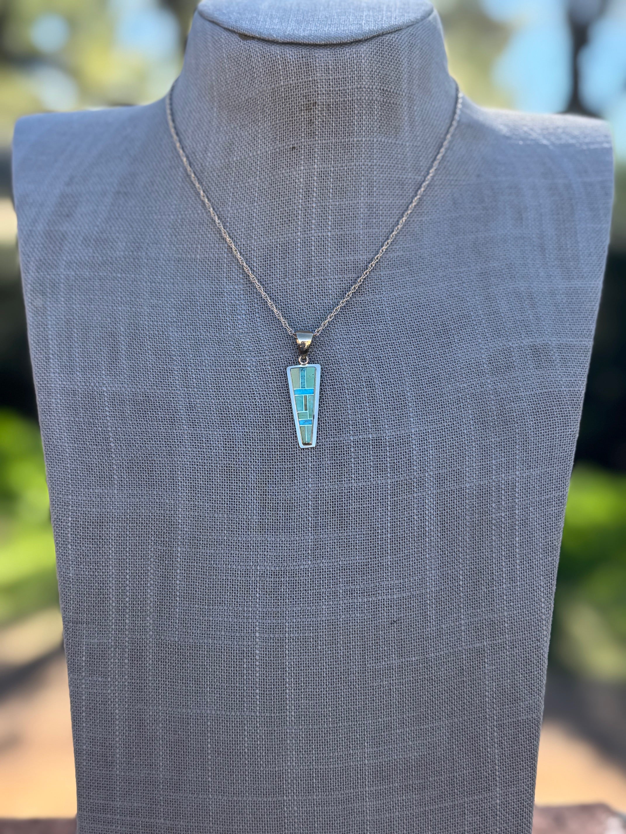 Handmade Gold Filled Over Sterling Silver & Sonoran Mountain Turquoise Inlay Pendant Necklace