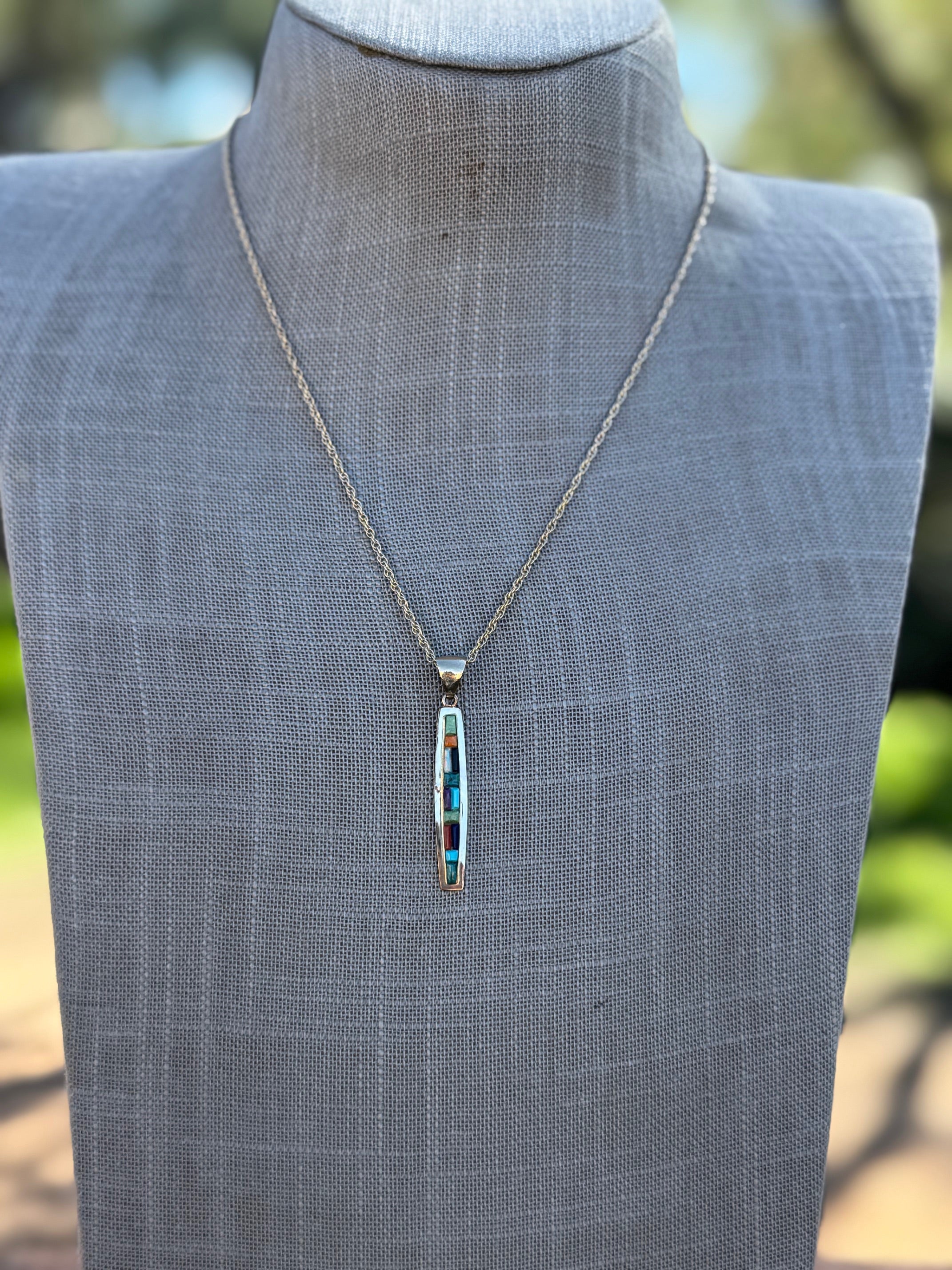 Handmade Gold Filled Over Sterling Silver & Multi Stone Inlay Pendant Necklace