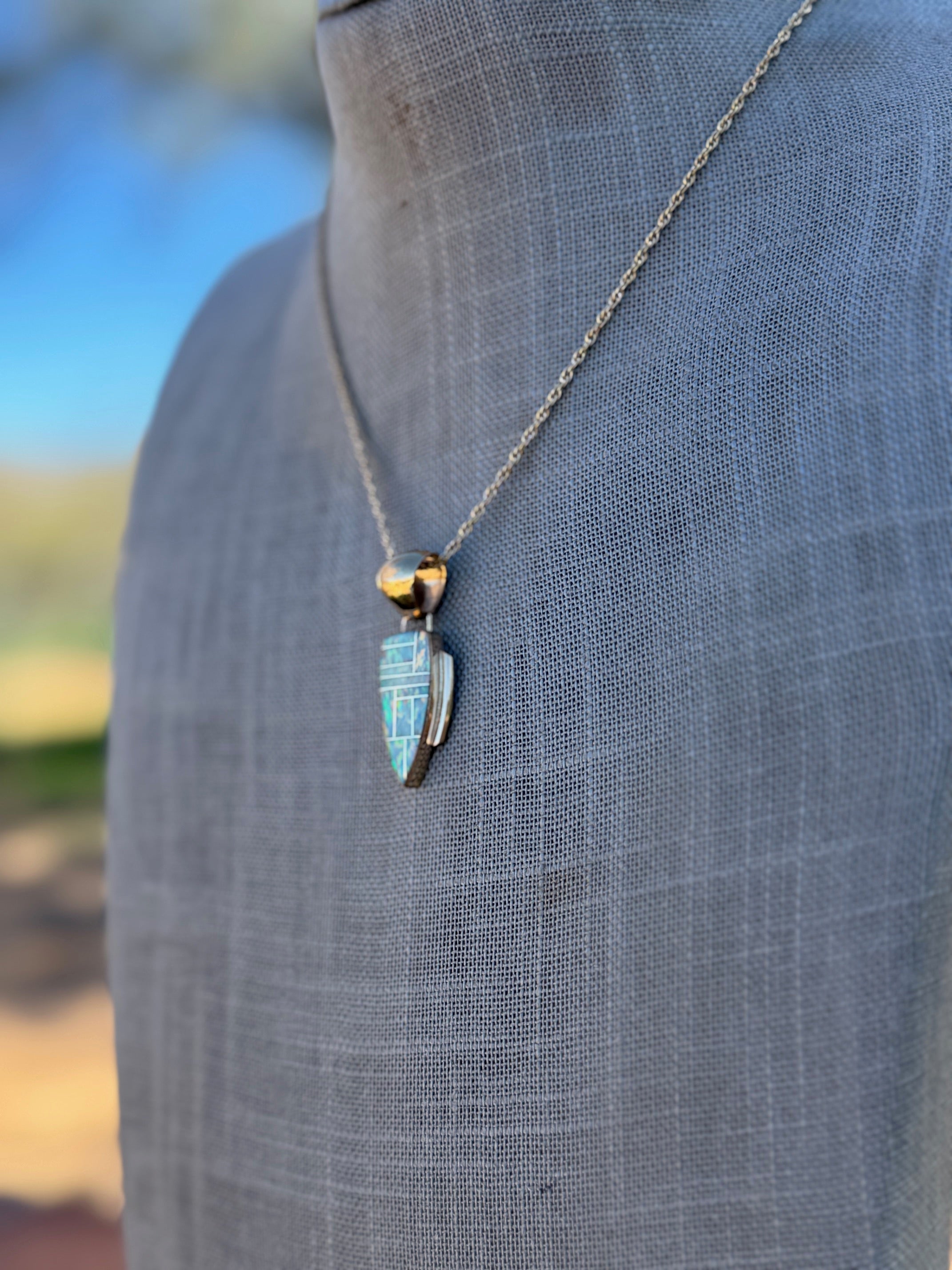 Handmade Gold Filled Over Sterling Silver & Opal Inlay Pendant Necklace