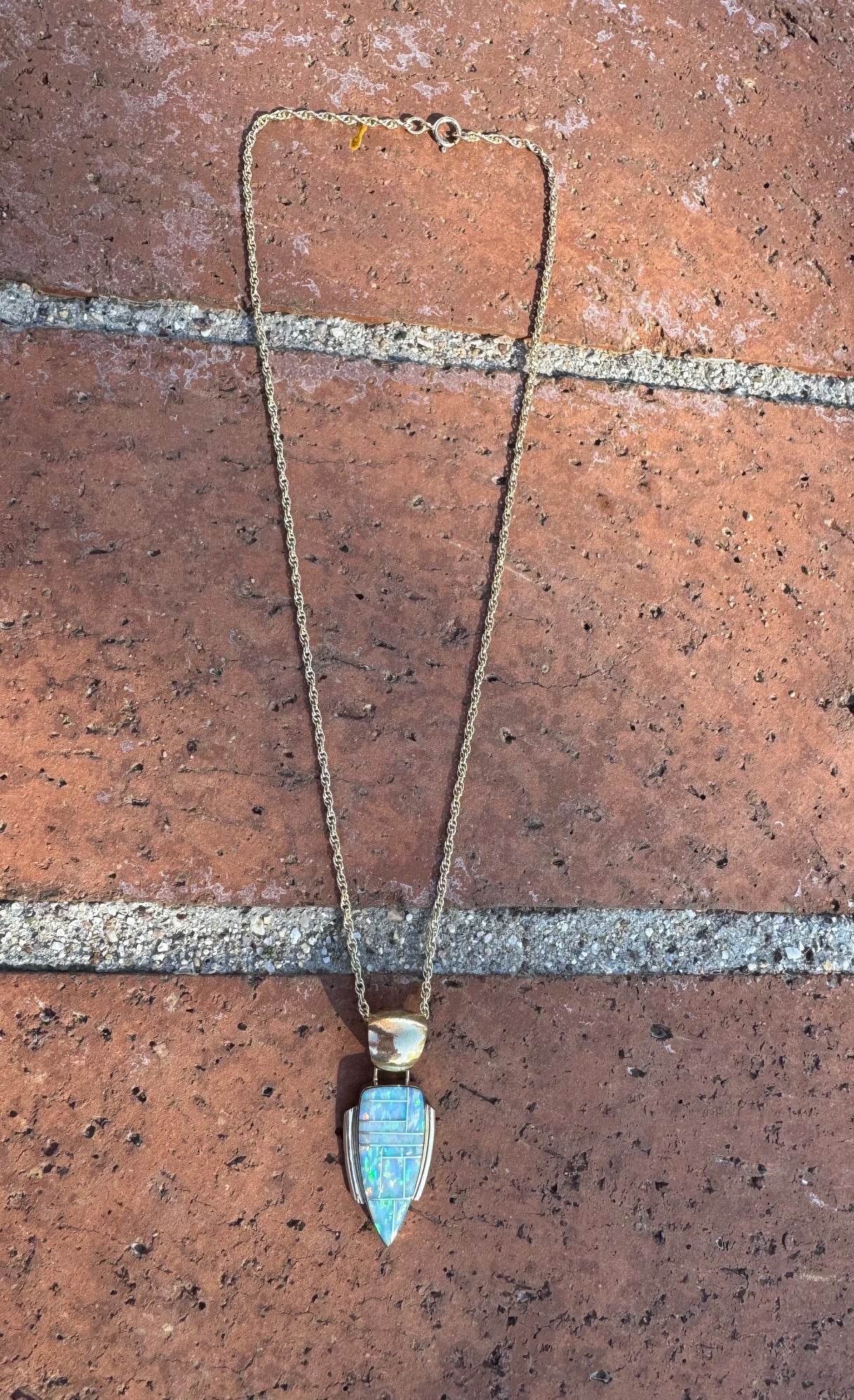 Handmade Gold Filled Over Sterling Silver & Opal Inlay Pendant Necklace