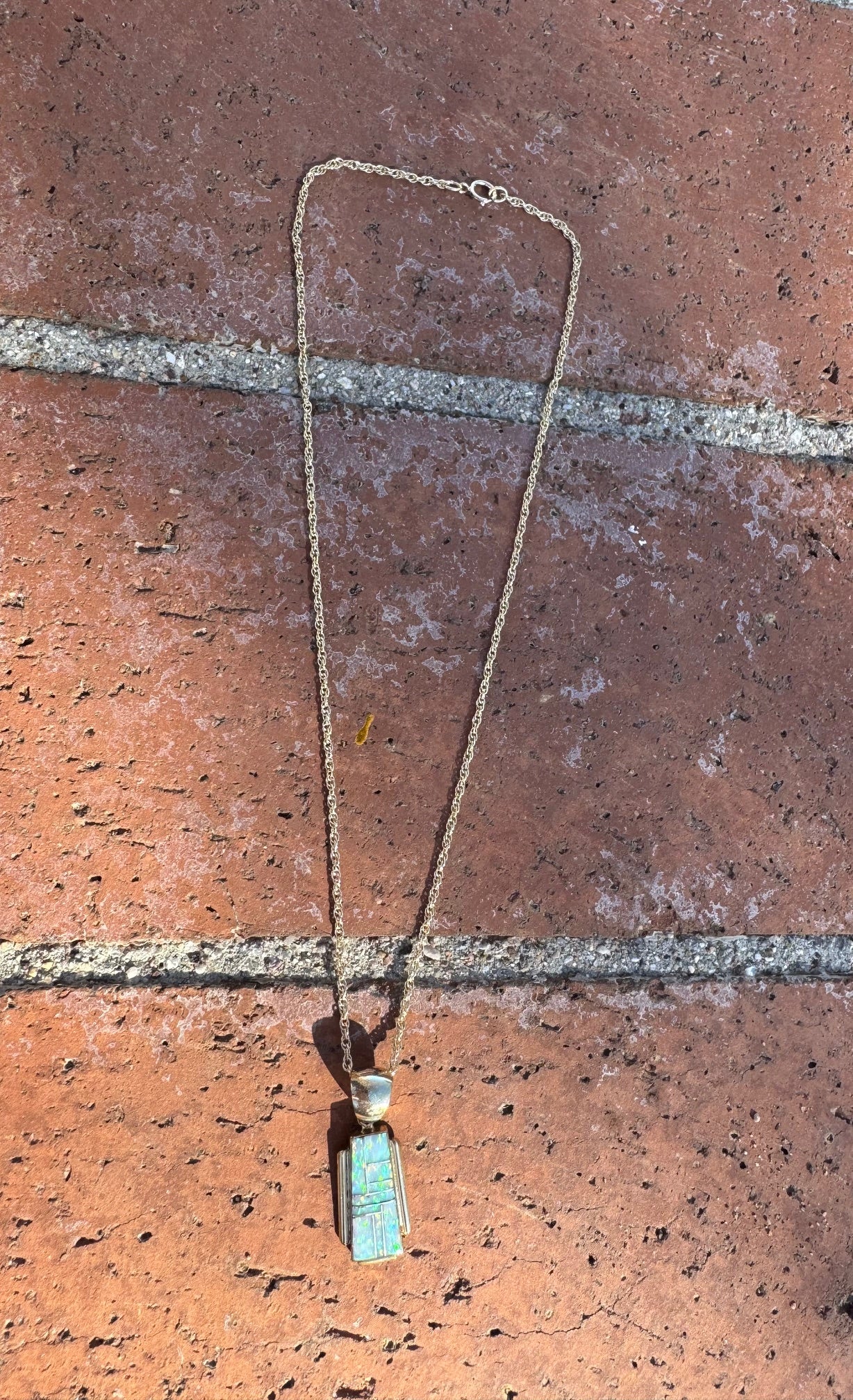 Handmade Gold Filled Over Sterling Silver & Opal Inlay Pendant Necklace 16"