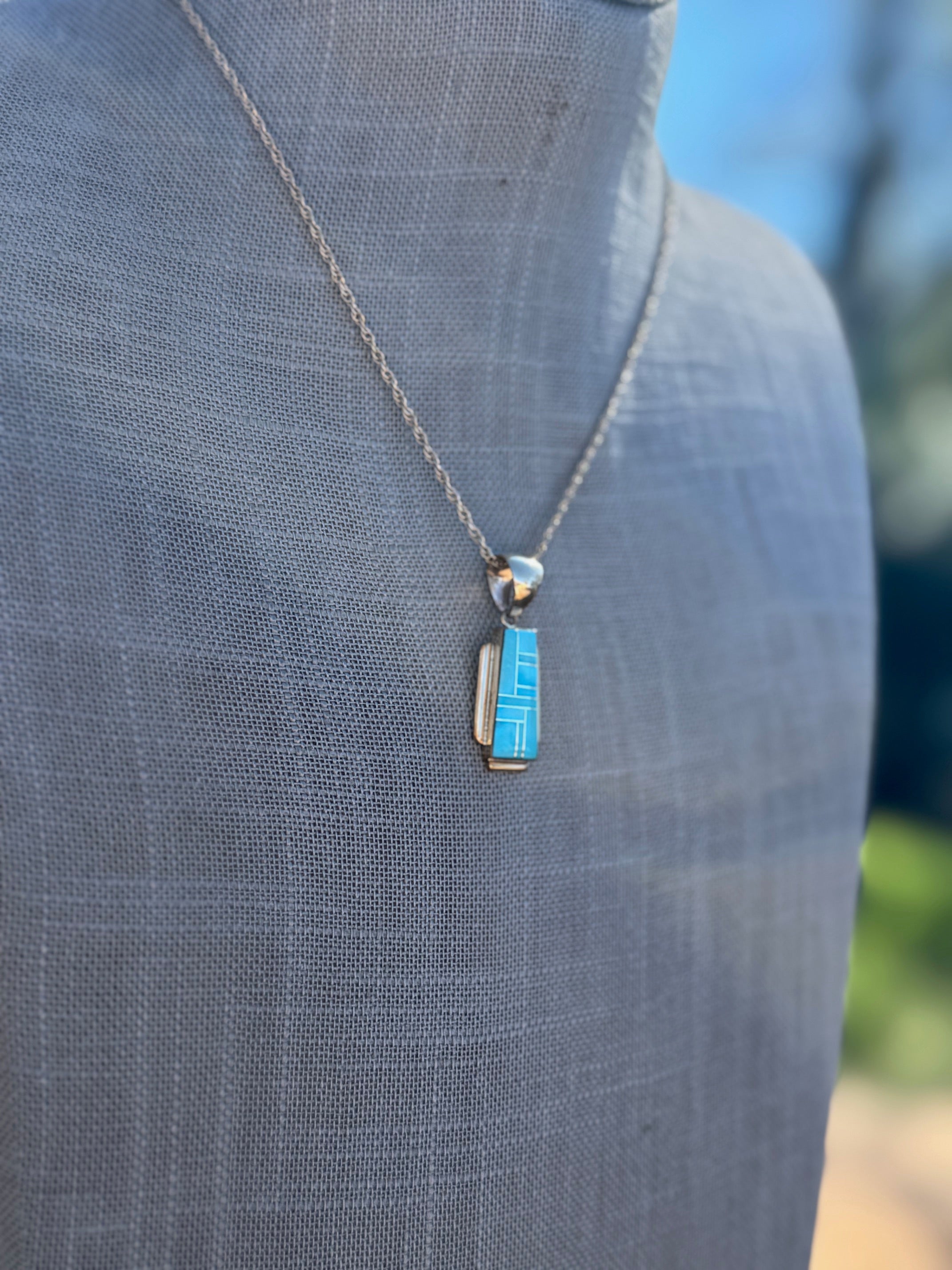 Handmade Gold Filled Over Sterling Silver & Turquoise Inlay Pendant Necklace
