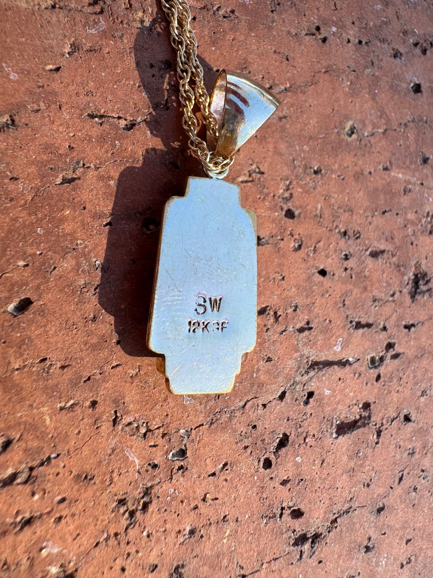 Handmade Gold Filled Over Sterling Silver & Turquoise Inlay Pendant Necklace