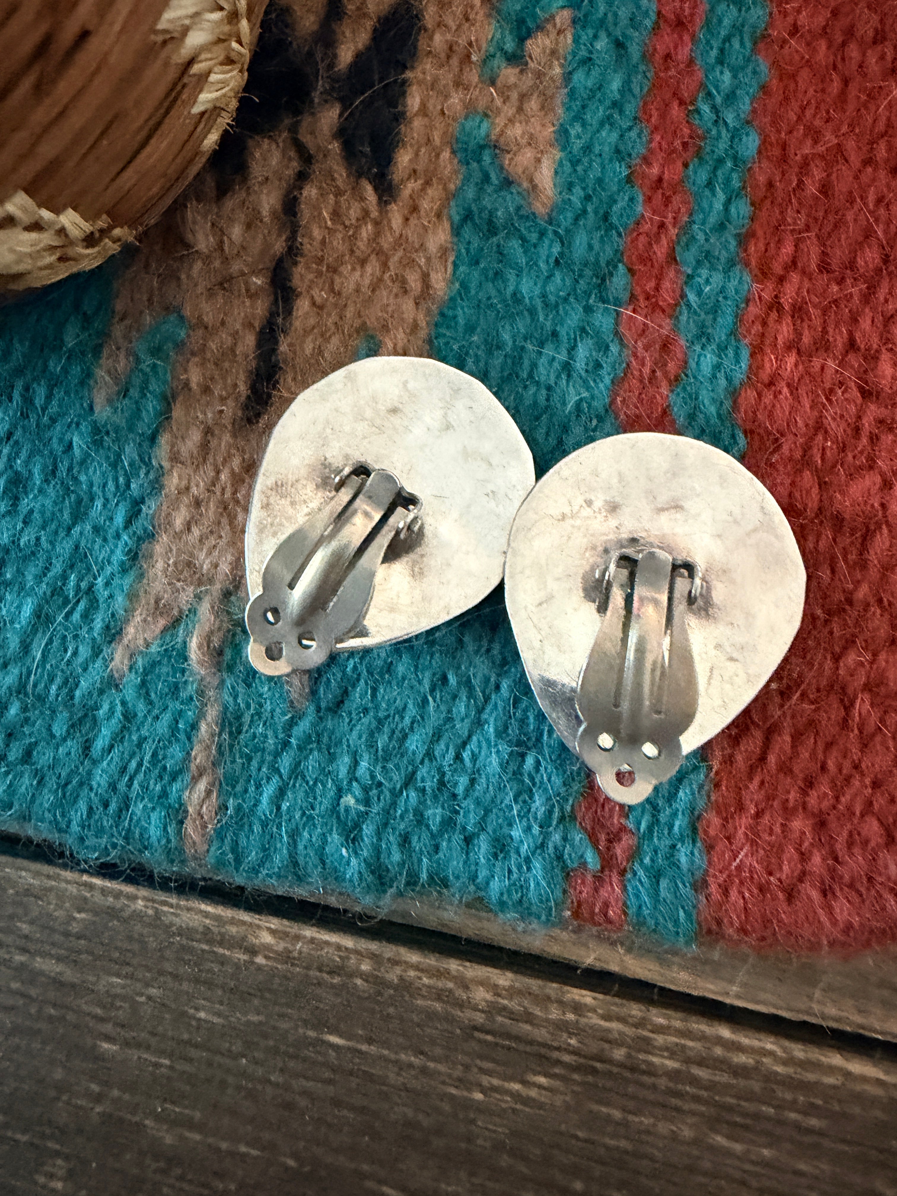 Old Pawn Handcrafted Sterling Silver & Turquoise Bear Paw Clip On Earrings