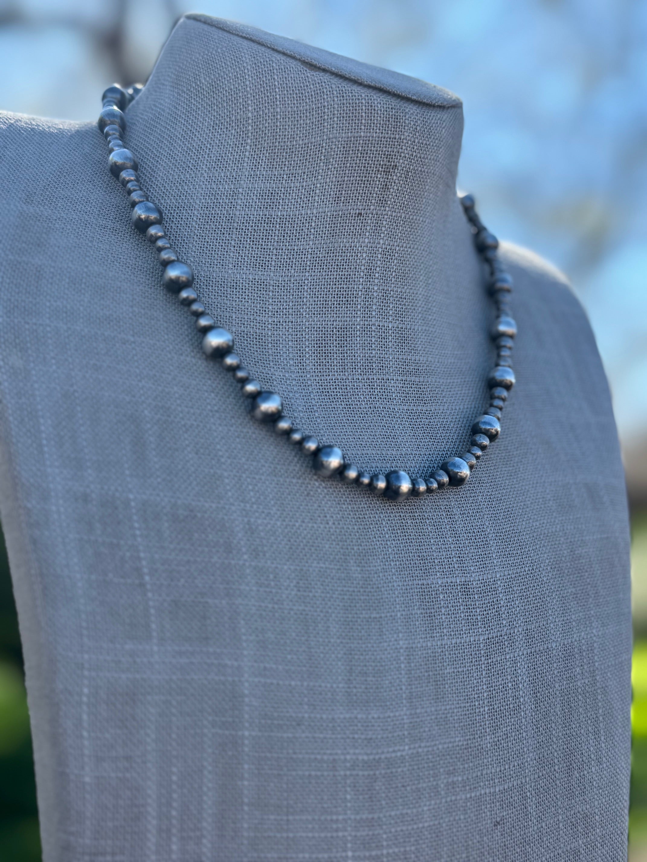 Handmade Sterling Silver Pearl Beaded 4-8mm Necklace 18"