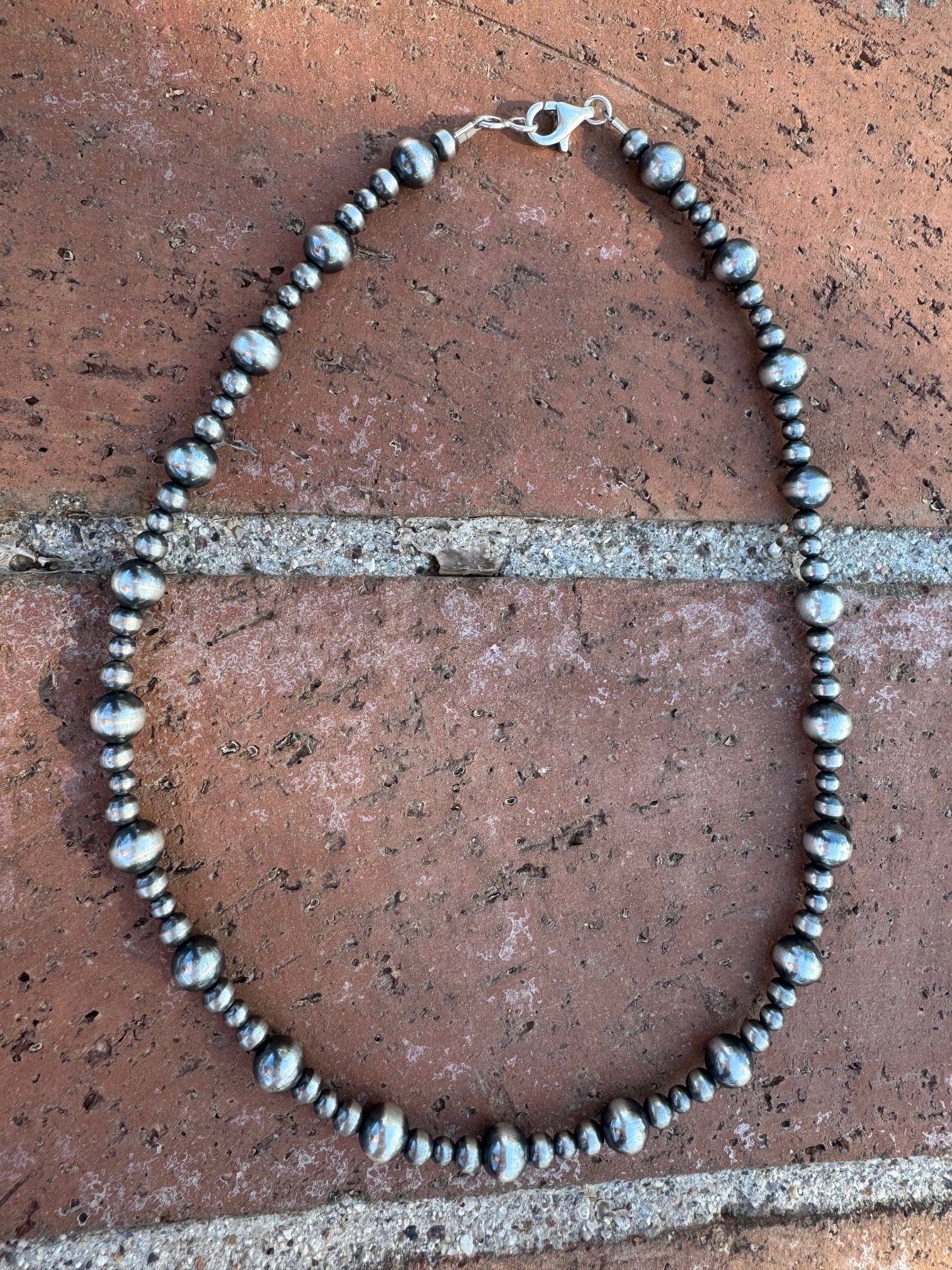 Handmade Sterling Silver Pearl Beaded 4-8mm Necklace 18"