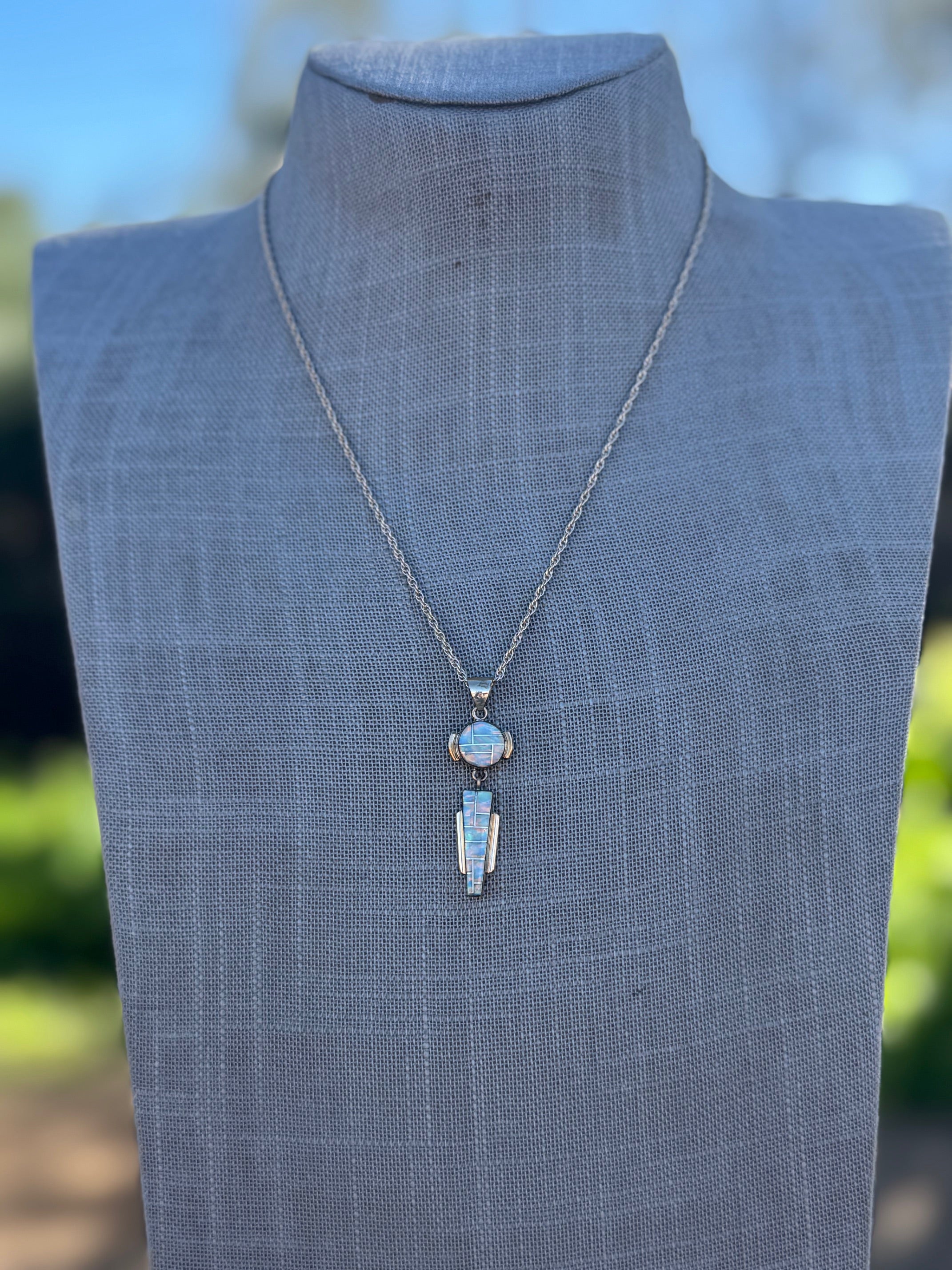 Handmade Gold Filled Over Sterling Silver & Opal Inlay Pendant Necklace 18"